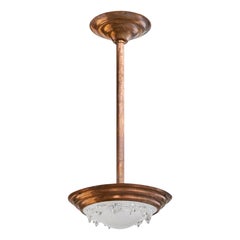Designer francese, lampada a sospensione, rame, vetro, Francia, anni '30