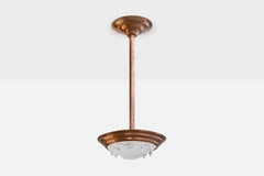 Designer francese, lampada a sospensione, rame, vetro, Francia, anni '30