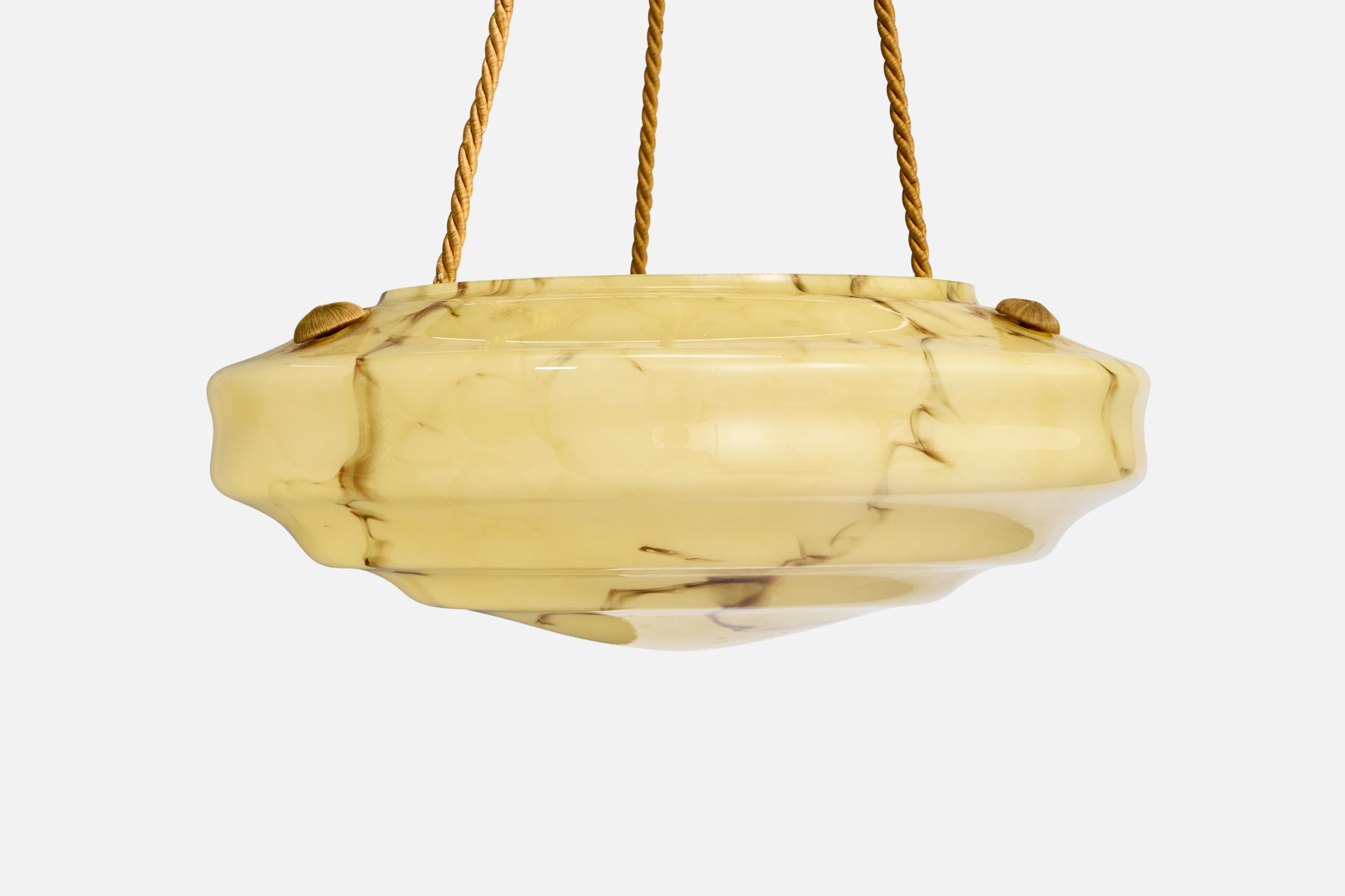 Tessuto Designer francese, lampada a sospensione, tessuto, vetro, Francia, anni '30 in vendita