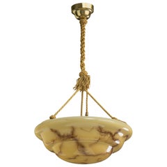 French Designer, Pendant Light, Glass, Brass, Rope, France, 1940s