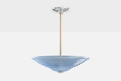 French Designer, Pendant Light, Glass, Chrome, Metal, France, 1930s