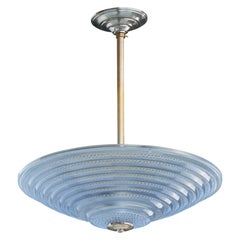 French Designer, Pendant Light, Glass, Chrome, Metal, France, 1930s