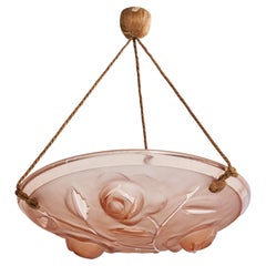 French Designer, Pendant Light, Glass, Cord, France, 1930s