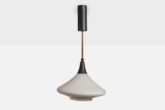 French Designer, Pendant Light, Glass, Metal, Brass, France, 1960s