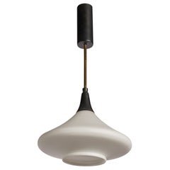 French Designer, Pendant Light, Glass, Metal, Brass, France, 1960s