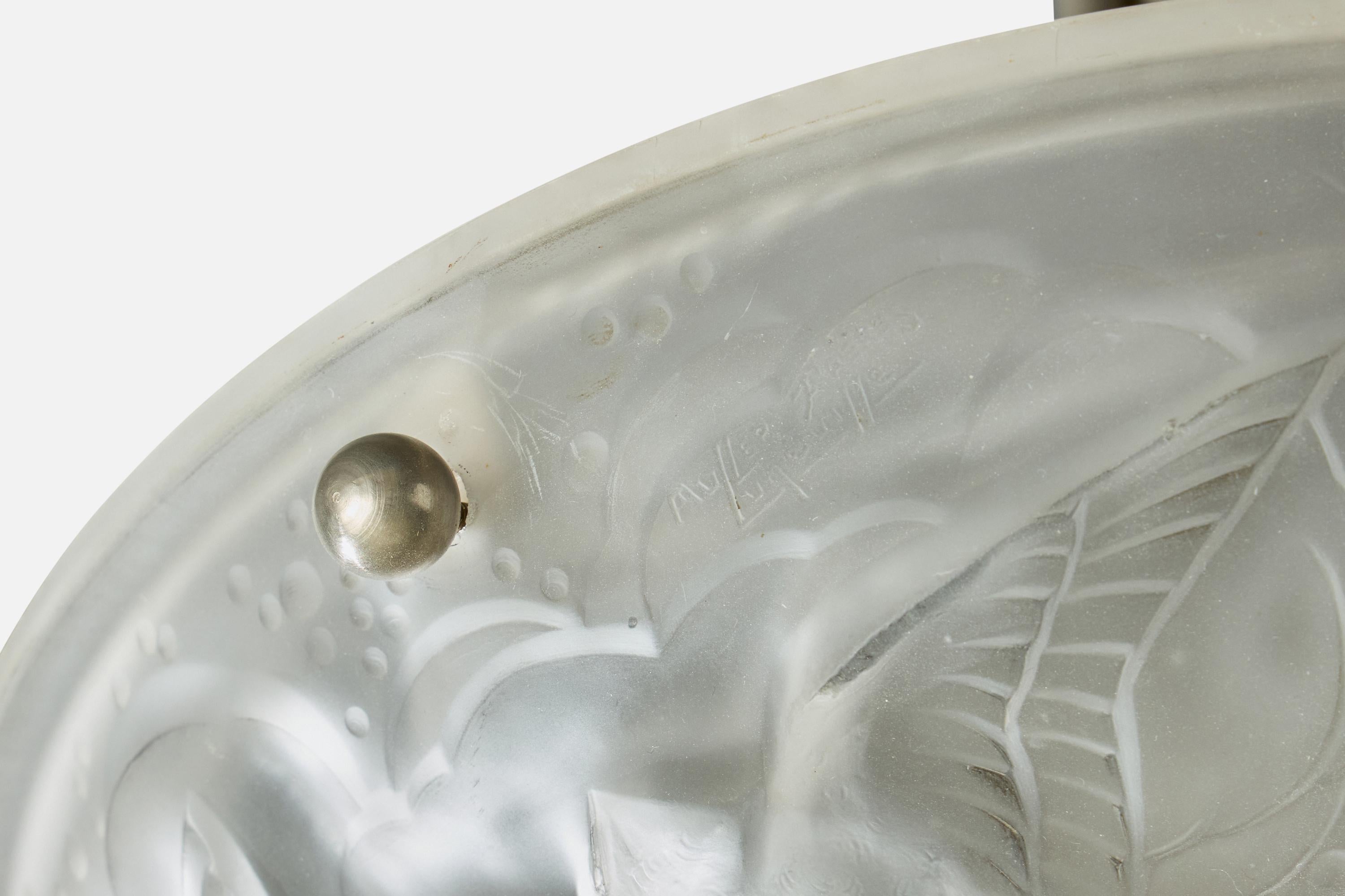 Designer francese, lampada a sospensione, vetro, metallo, Francia, anni '1930 in vendita 1