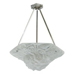 French Designer, Pendant Light, Glass, Metal, France, 1930s