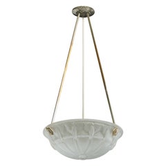 French Designer, Pendant Light, Glass, Metal, France, 1930s