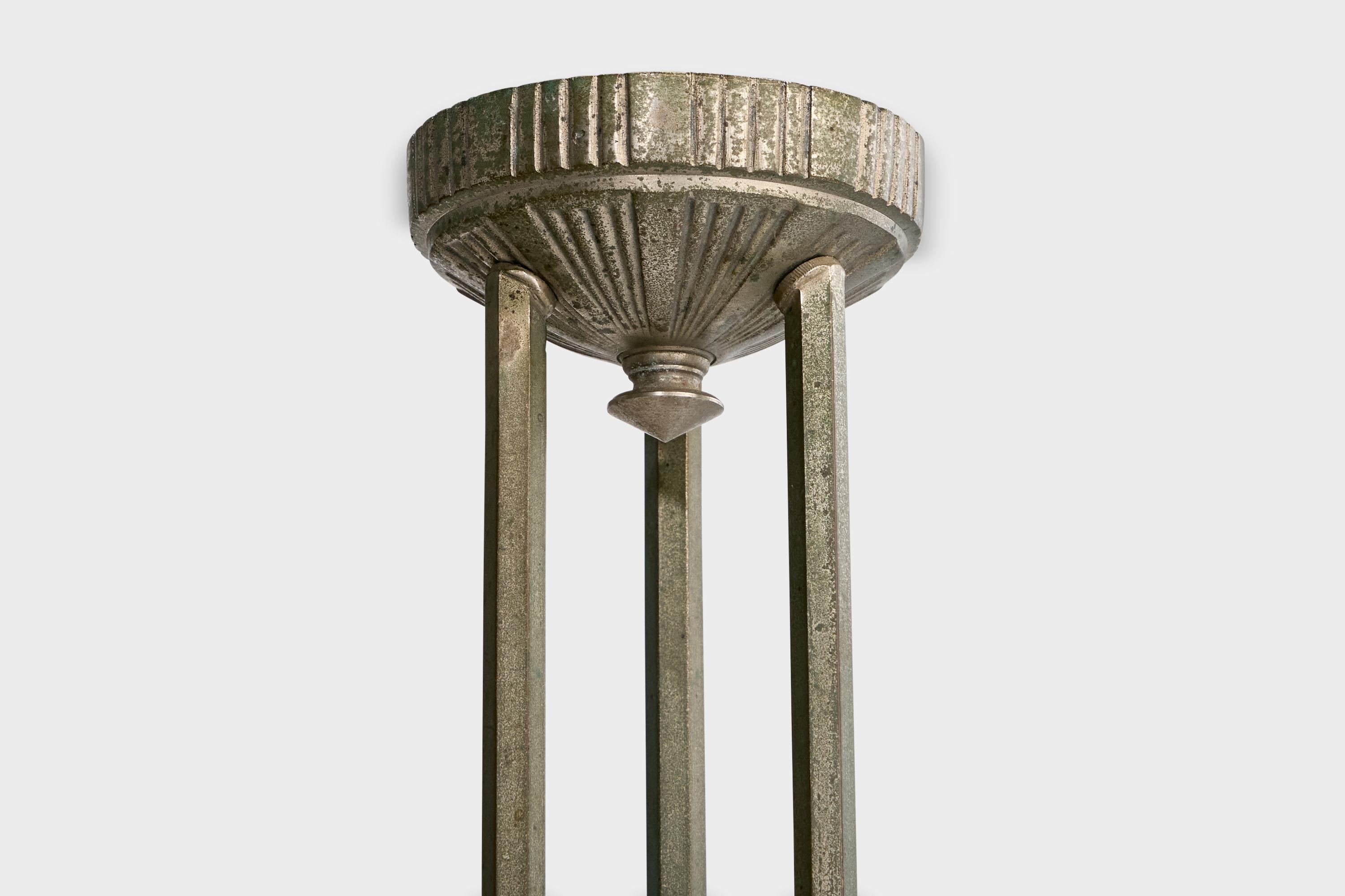 Designer francese, lampada a sospensione, vetro, metallo, Francia, anni '40 in vendita 3