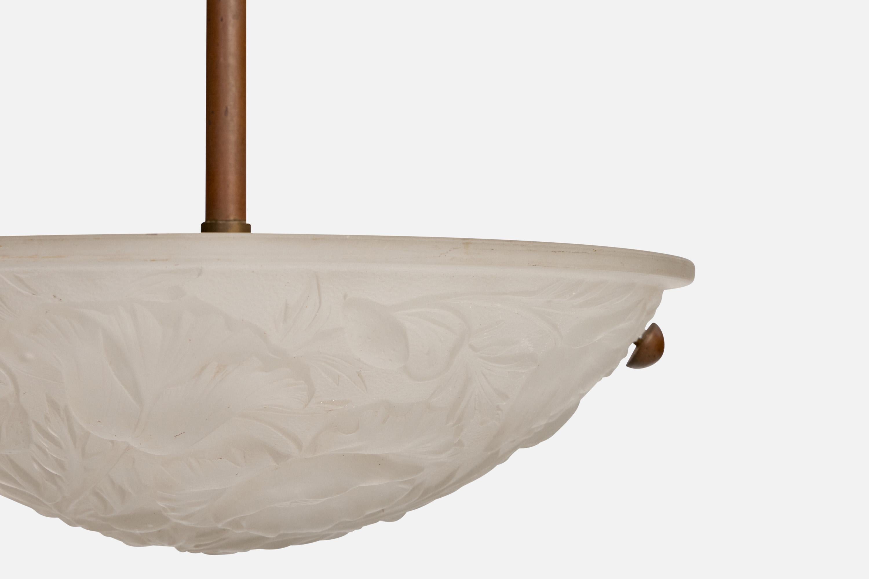 Designer francese, Lampada a sospensione, Vetro, Metallo, Legno, Francia, anni '30 in vendita 1