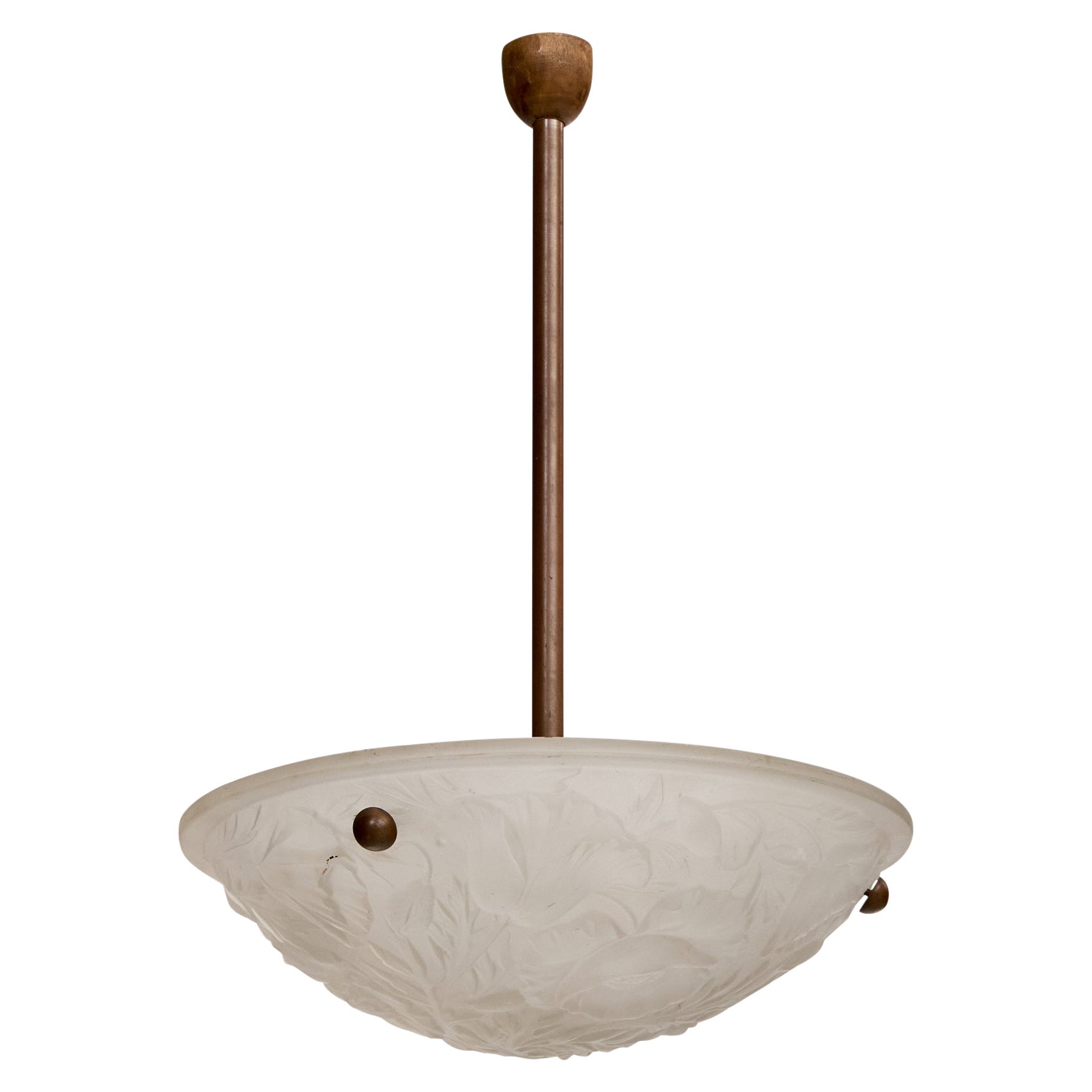 Designer francese, Lampada a sospensione, Vetro, Metallo, Legno, Francia, anni '30