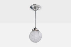French Designer, Pendant Light, Glass, Nickel, France, 1930s