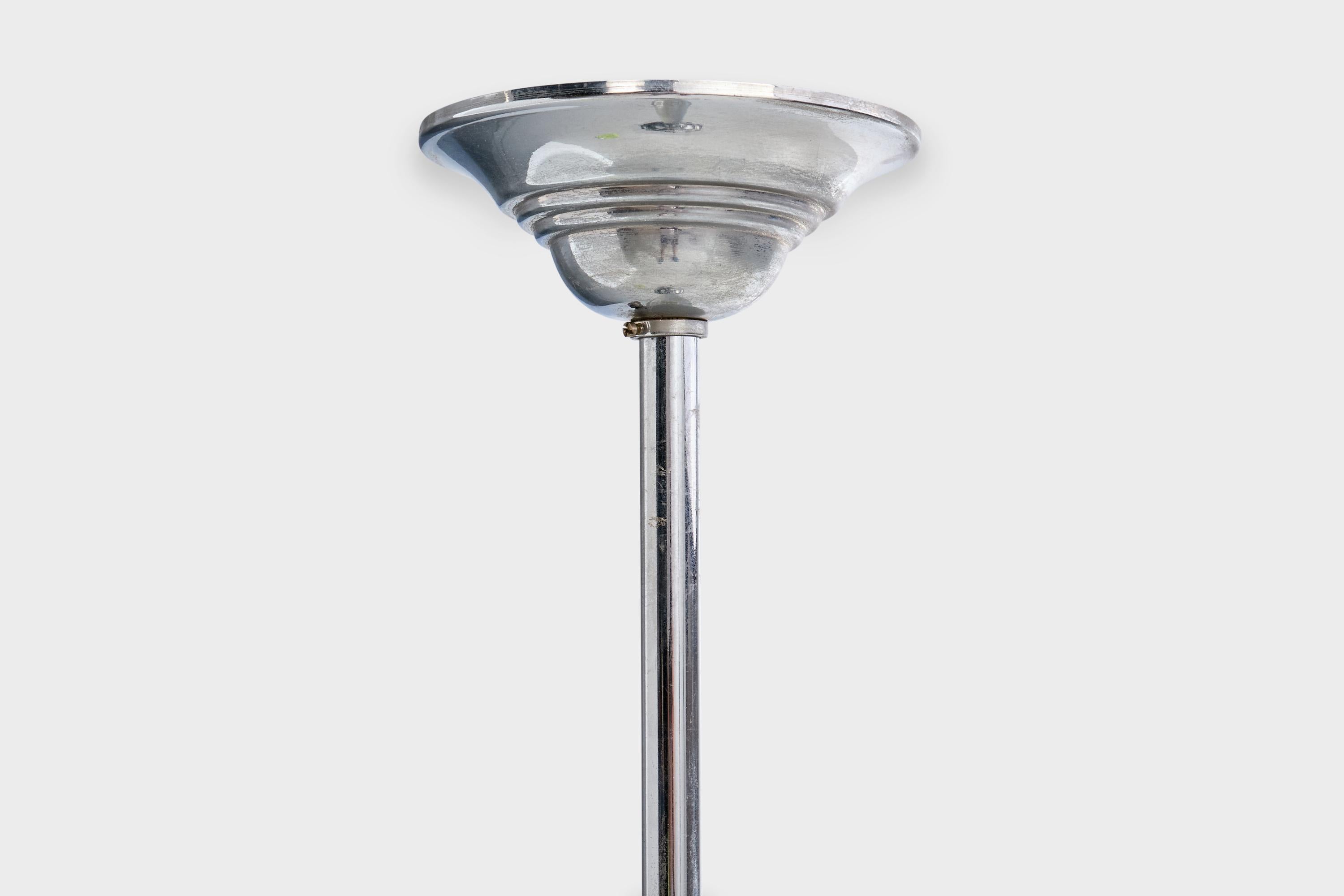 Französischer Designer, Pendelleuchte, Glas, Nickel, Frankreich, 1930er Jahre im Angebot 4