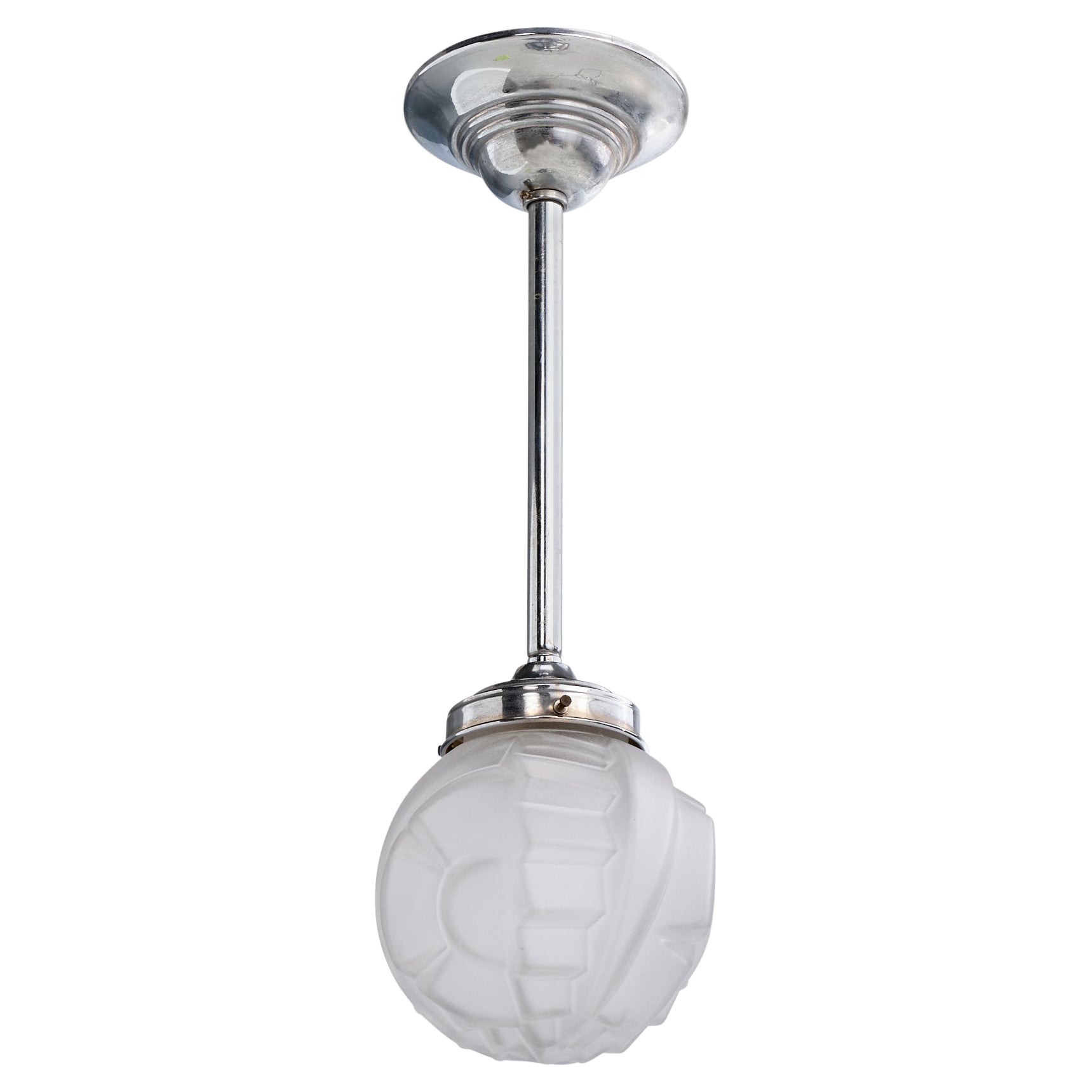 Französischer Designer, Pendelleuchte, Glas, Nickel, Frankreich, 1930er Jahre im Angebot