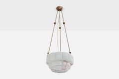 French Designer, Pendant Light, Glass, Rope, Brass, France, 1930s