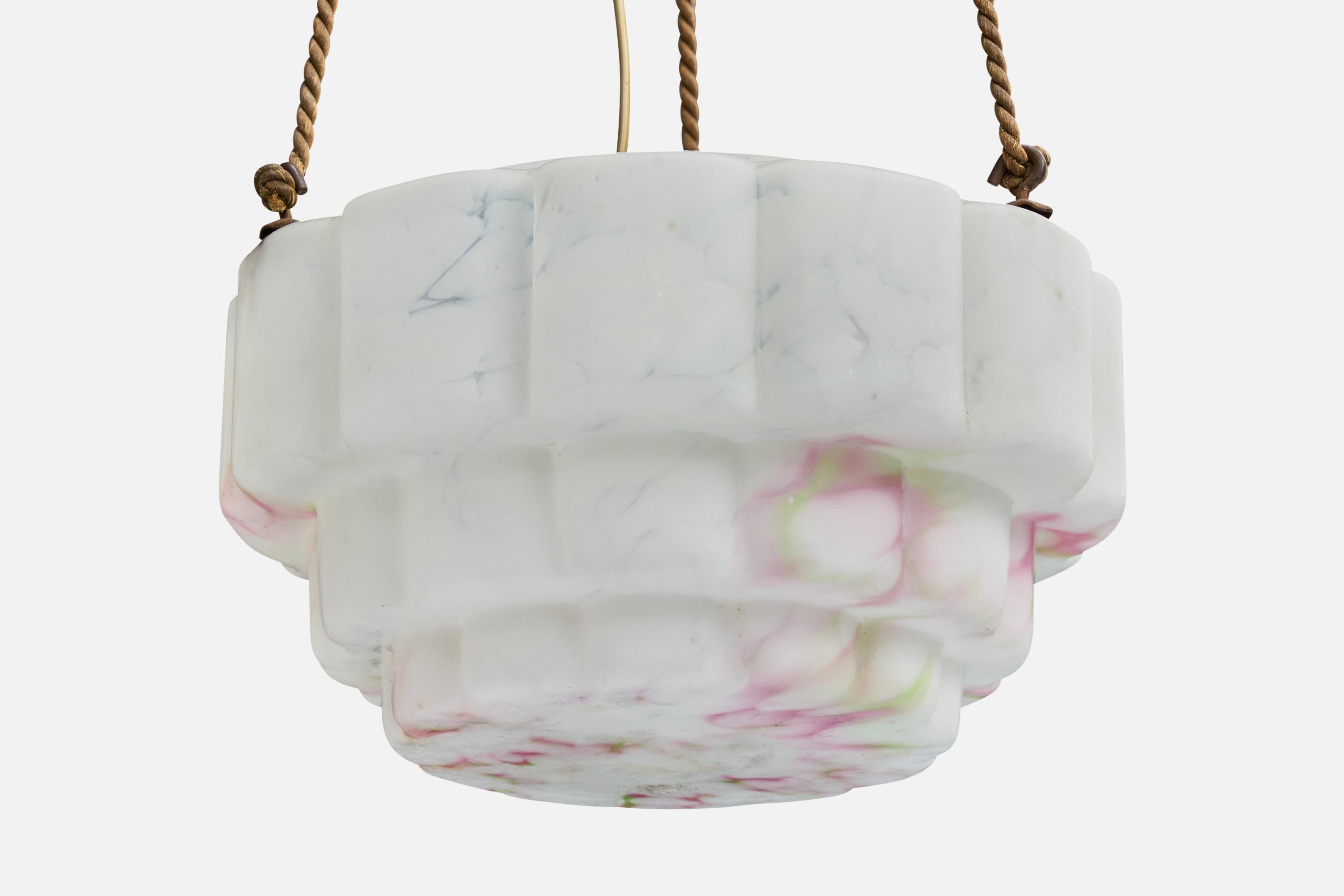 Designer francese, lampada a sospensione, vetro, corda, ottone, Francia, anni '30 In condizioni buone in vendita a High Point, NC