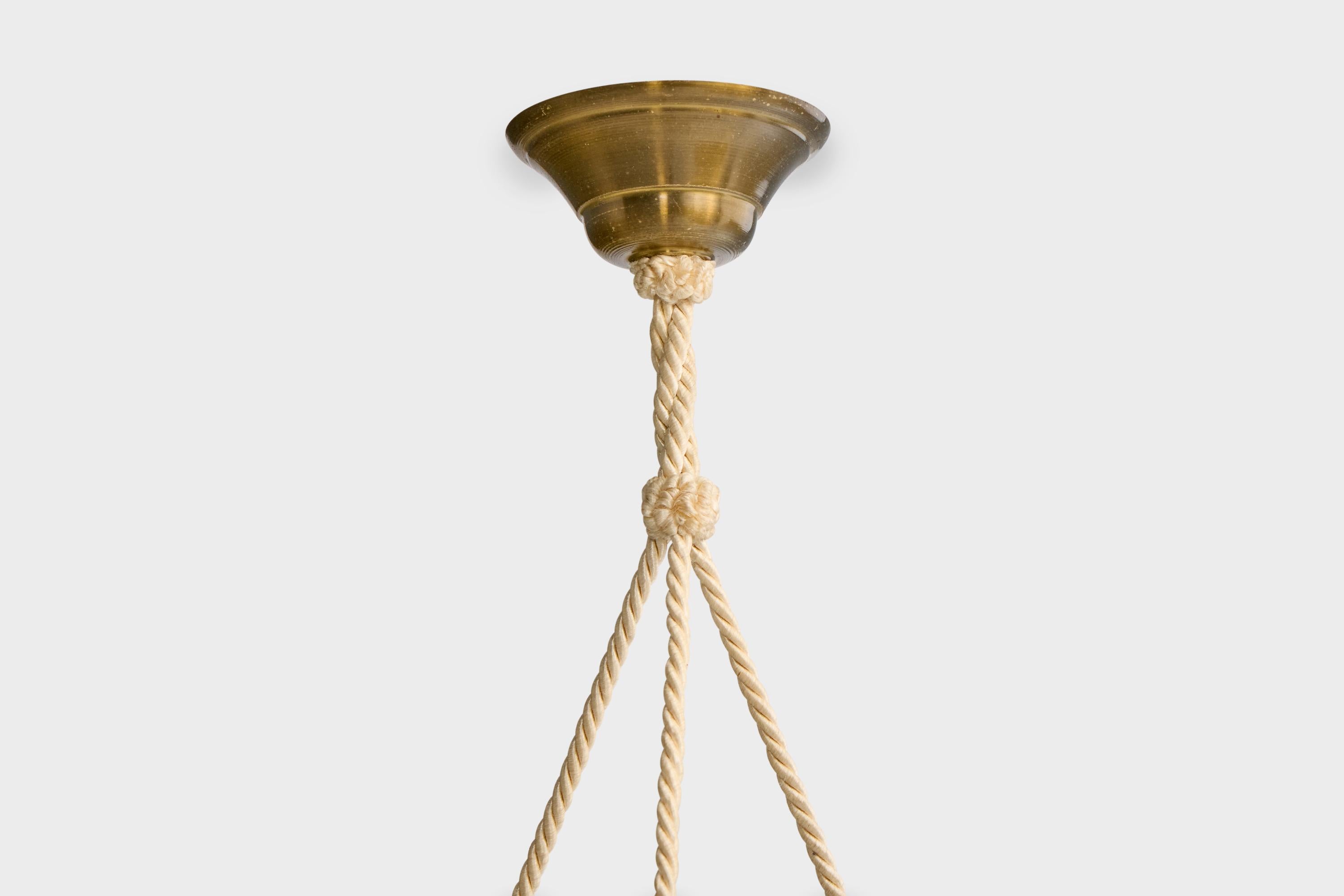 Designer francese, lampada a sospensione, vetro, corda, ottone, Francia, anni '30 in vendita 2