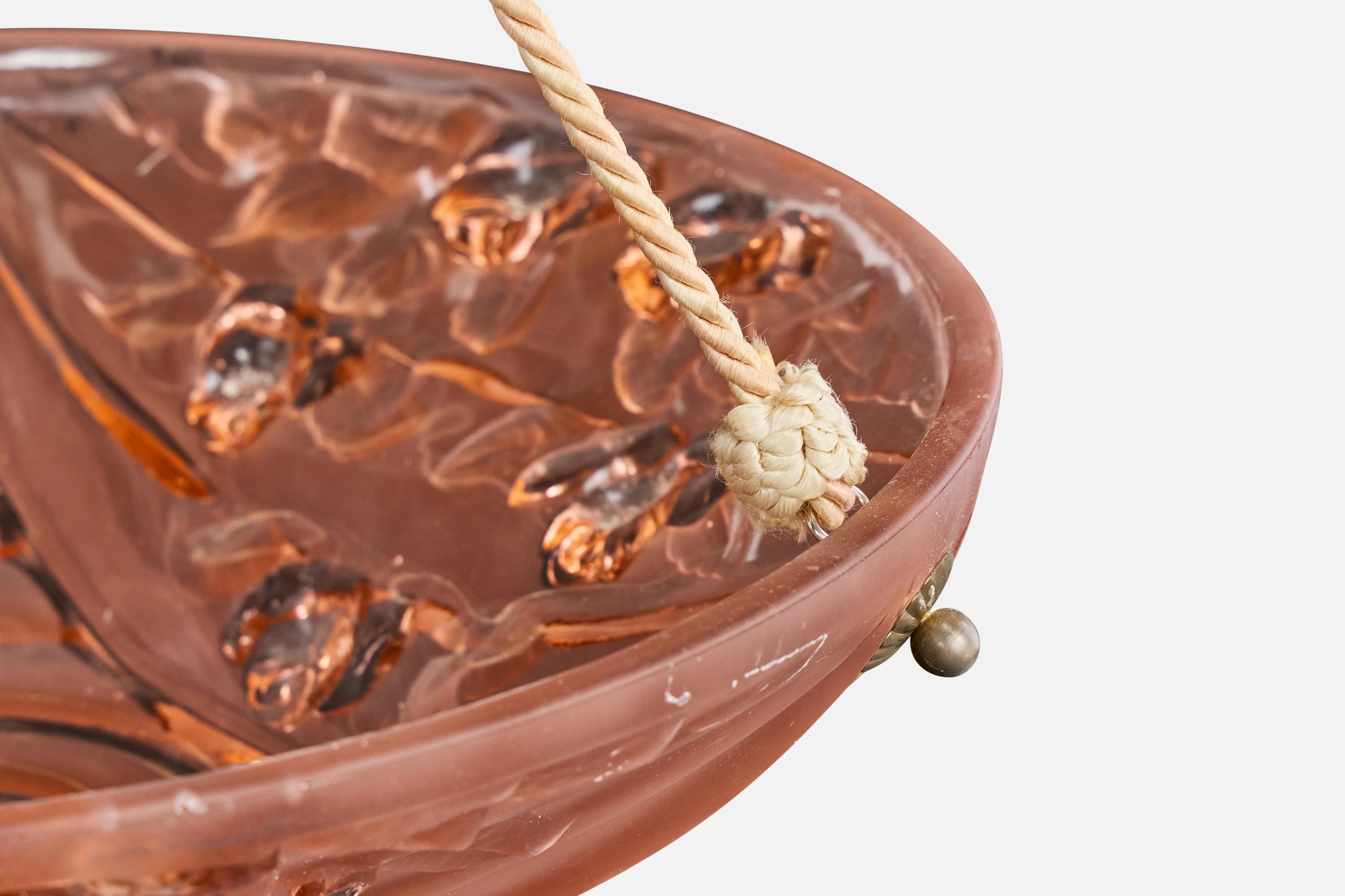 Designer francese, lampada a sospensione, vetro, corda, ottone, Francia, anni '30 in vendita 1