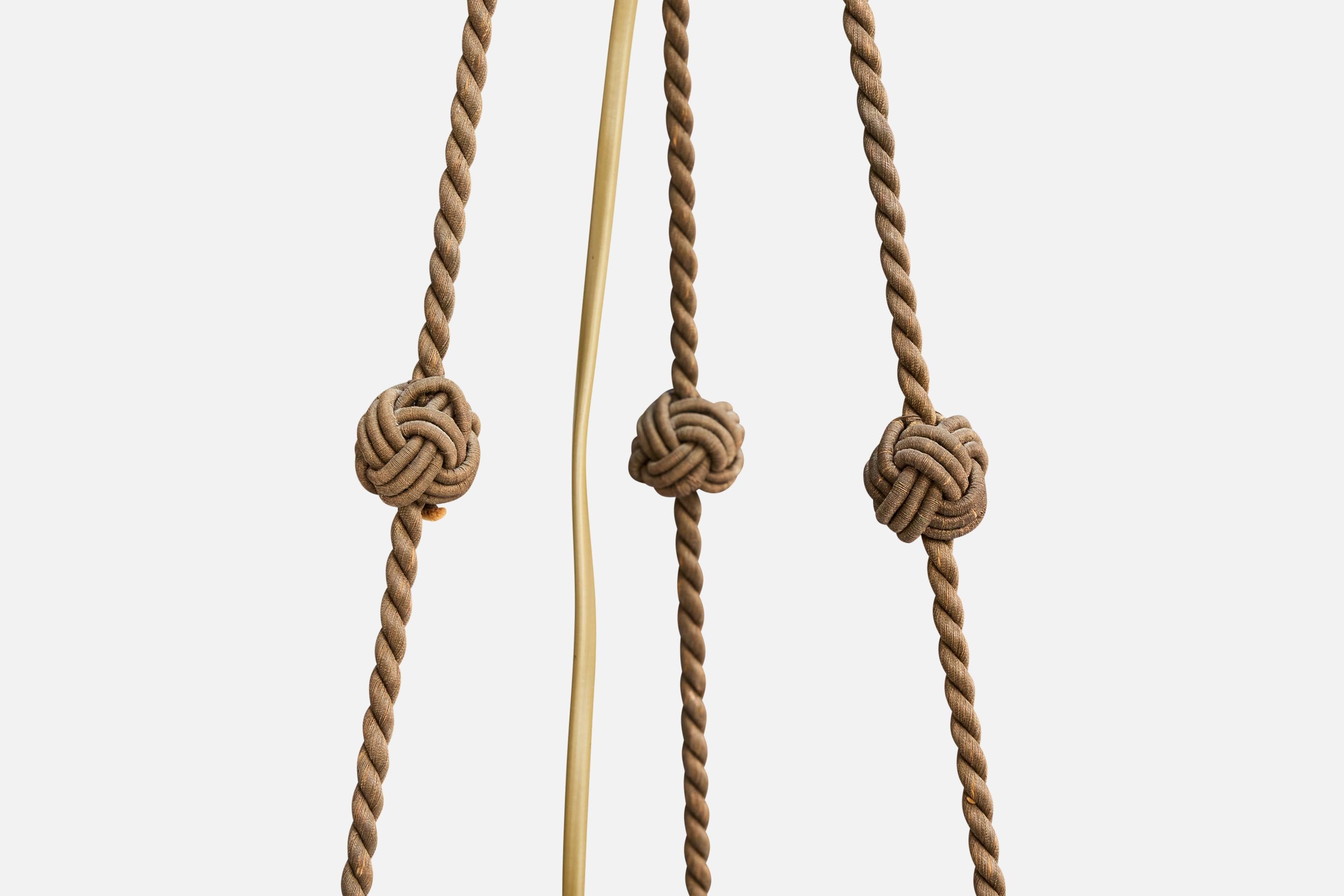 Designer francese, lampada a sospensione, vetro, corda, ottone, Francia, anni '30 in vendita 2