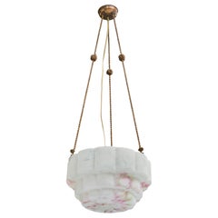 French Designer, Pendant Light, Glass, Rope, Brass, France, 1930s