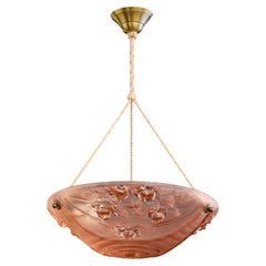 French Designer, Pendant Light, Glass, Rope, Brass, France, 1930s