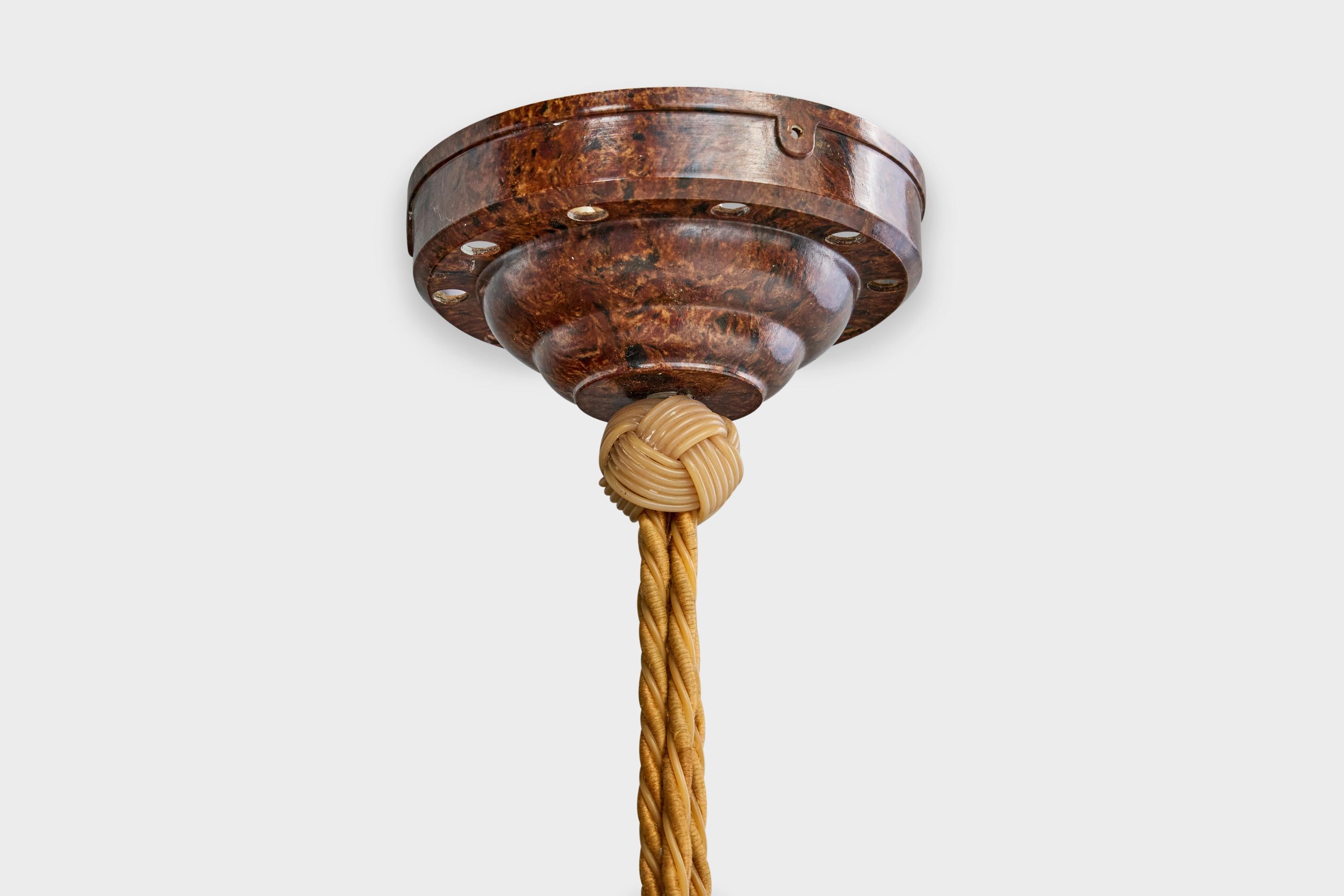French Designer, Pendant Light, Glass, Rope, France, 1930s For Sale 6