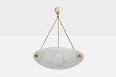 French Designer, Pendant Light, Glass, Rope, France, 1930s
