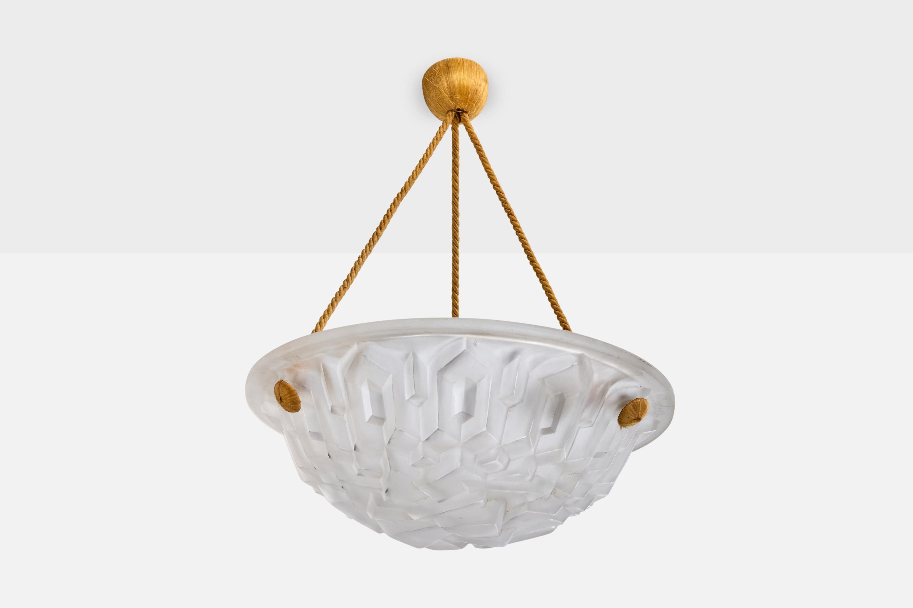 Lampada a sospensione in vetro e corda marrone progettata e prodotta in Francia, anni '30 circa.

Dimensioni complessive (pollici): 16,0 
