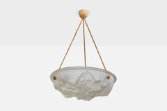French Designer, Pendant Light, Glass, Rope, France, 1930s
