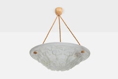 French Designer, Pendant Light, Glass, Rope, France, 1930s