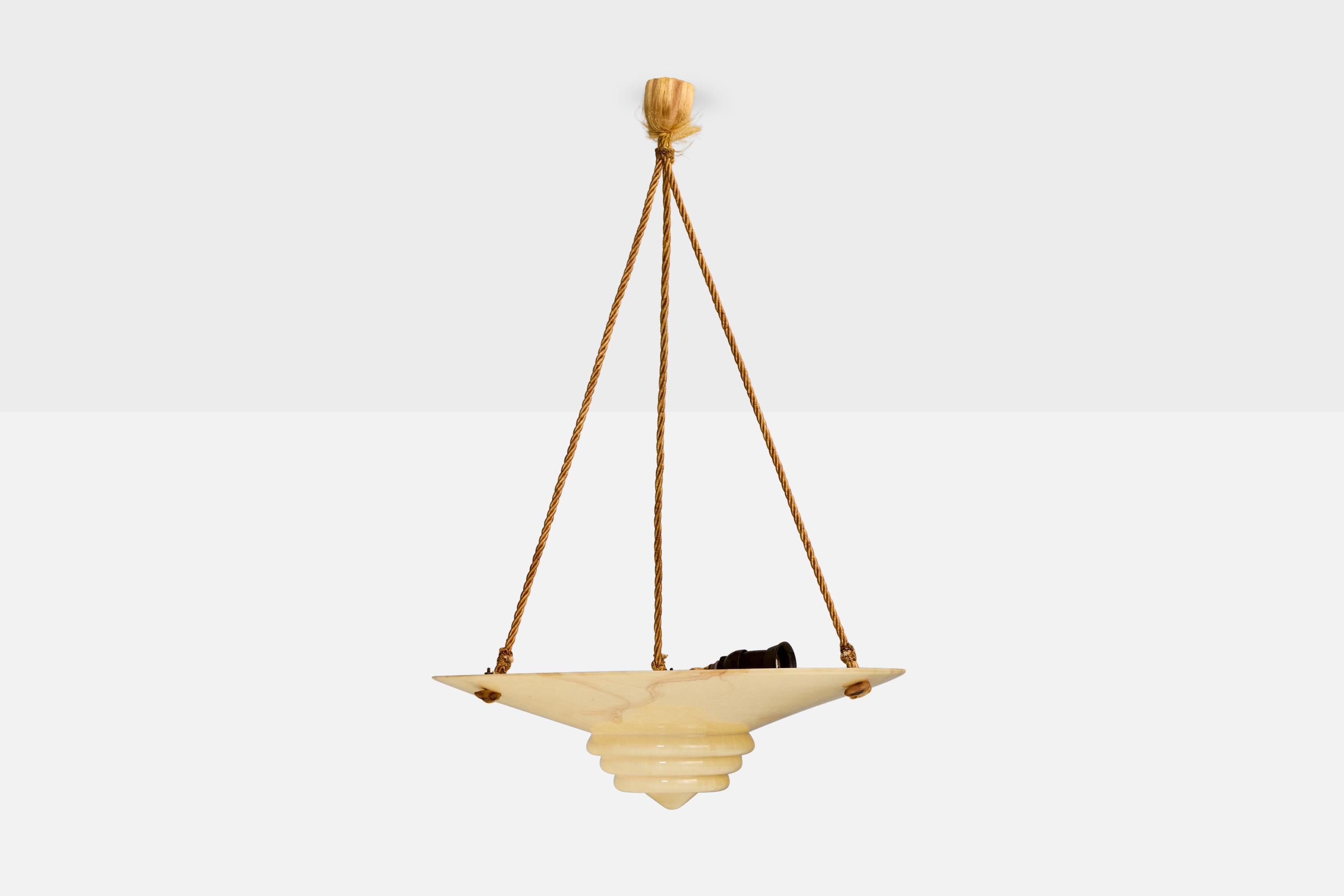 Francese Designer francese, lampada a sospensione, vetro, corda, Francia, anni '30 in vendita