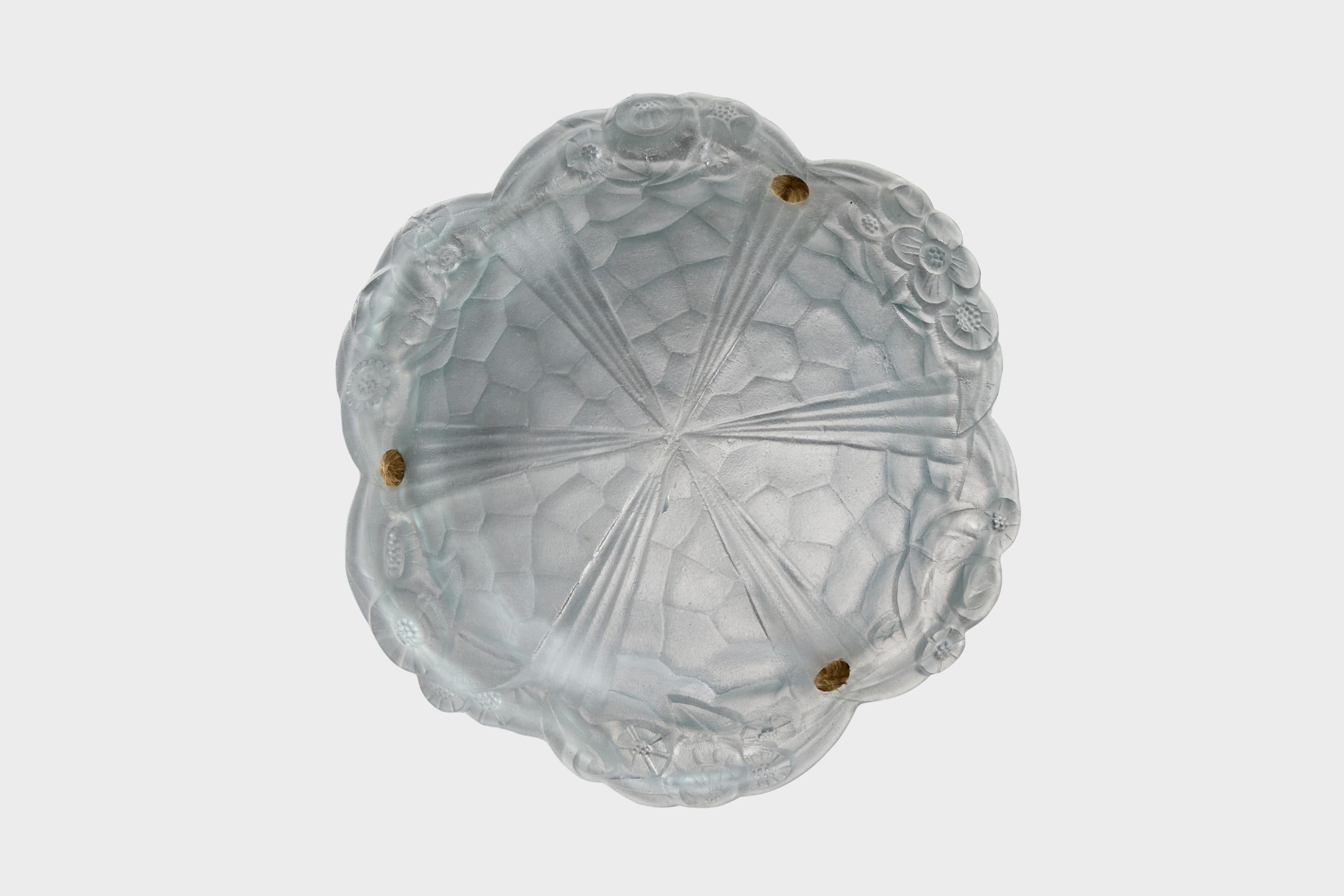 Francese Designer francese, lampada a sospensione, vetro, corda, Francia, anni '30 in vendita