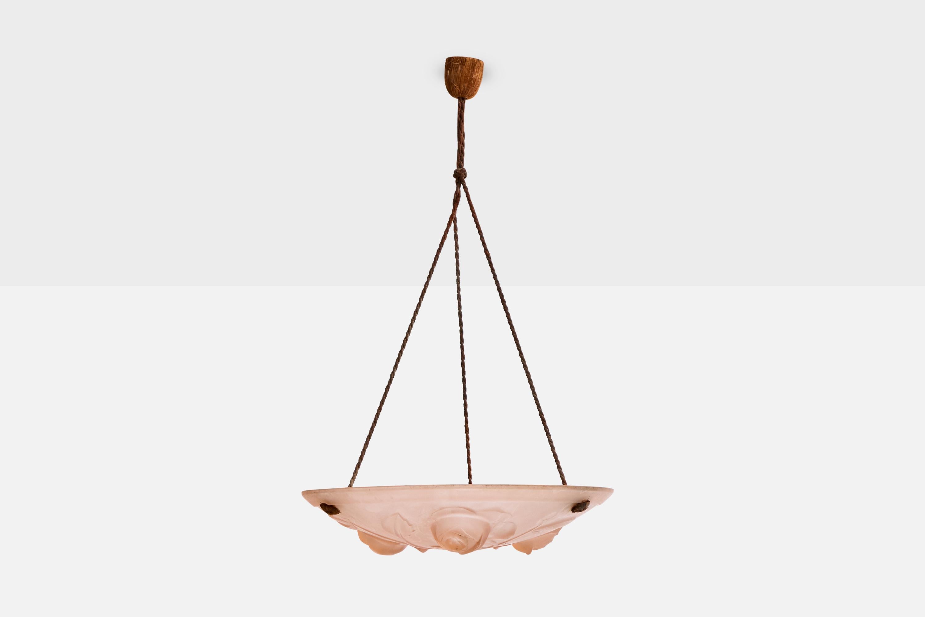 Francese Designer francese, lampada a sospensione, vetro, corda, Francia, anni '30 in vendita