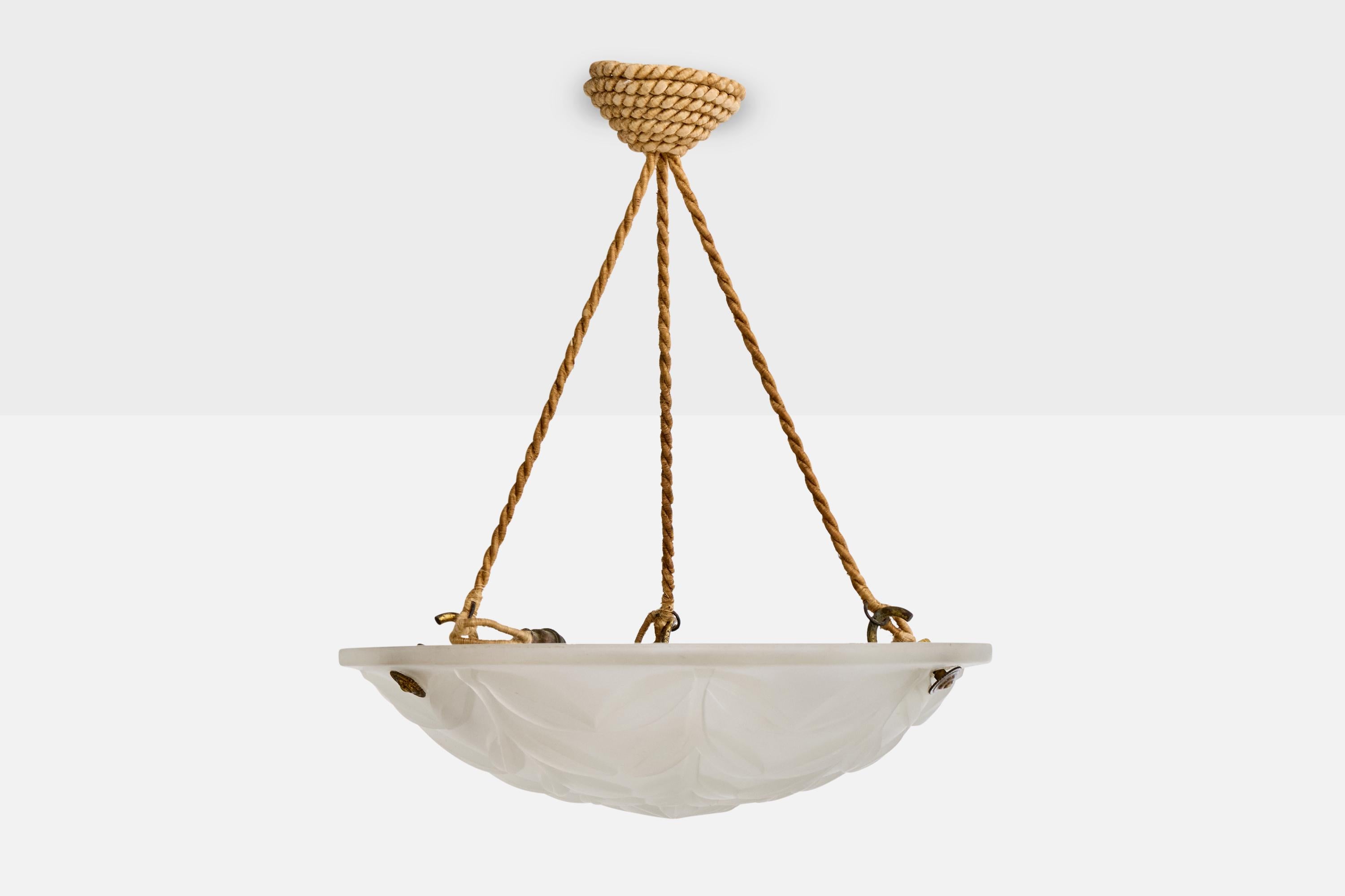 Mid-Century moderno Designer francese, lampada a sospensione, vetro, corda, Francia, anni '30 in vendita
