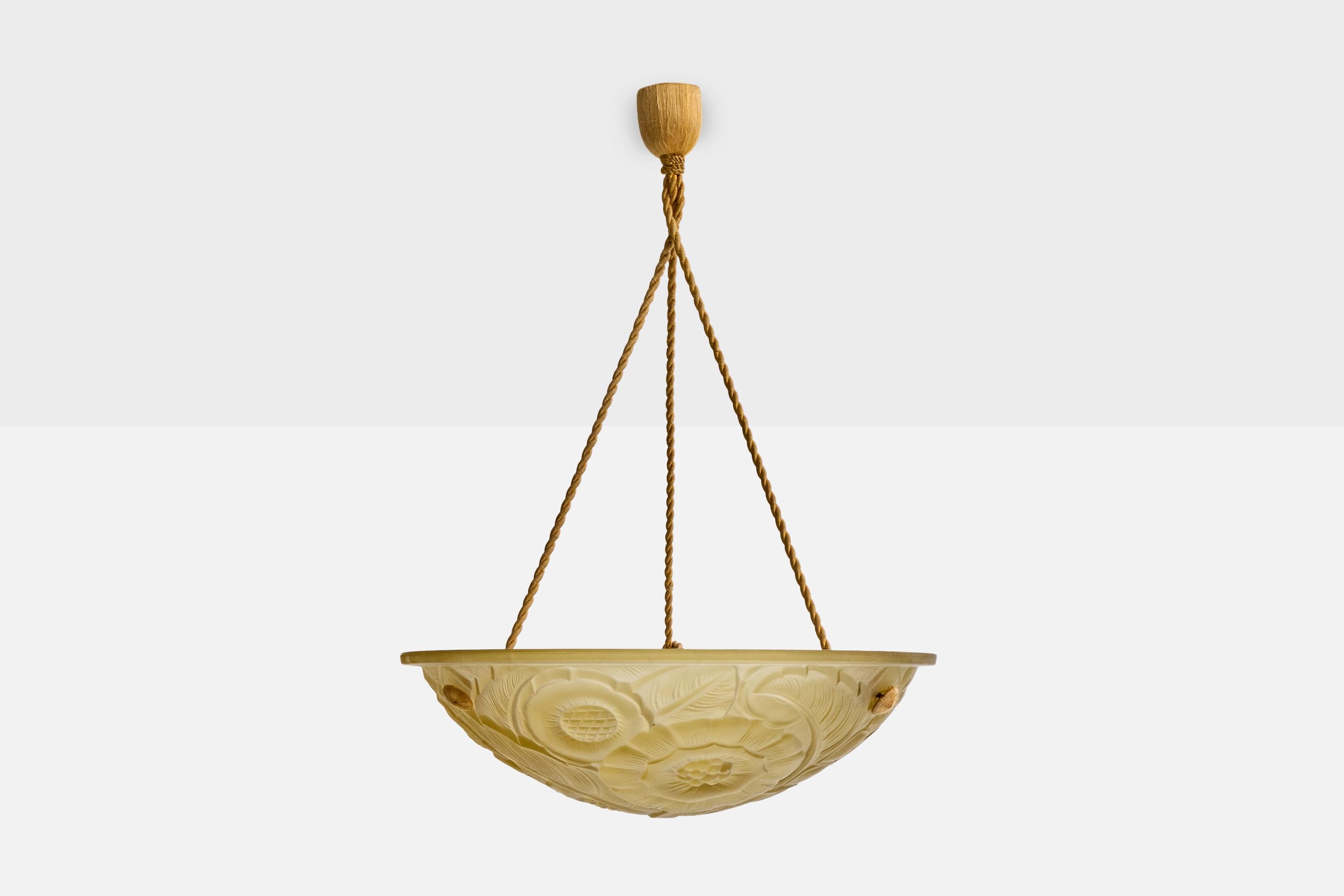 Mid-Century Modern Designer français, lampe suspendue, verre, corde, France, années 1930 en vente