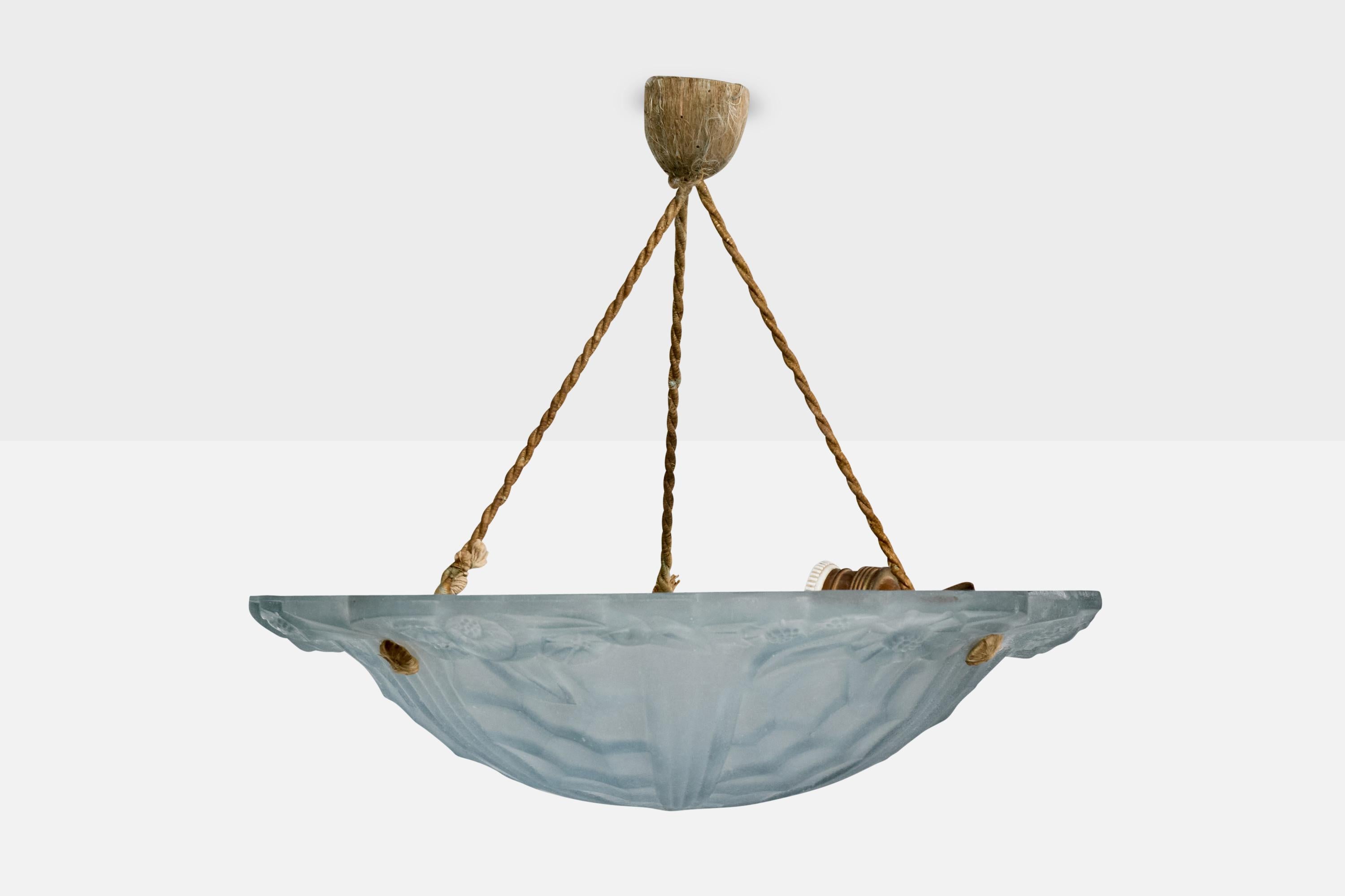 Designer francese, lampada a sospensione, vetro, corda, Francia, anni '30 In condizioni buone in vendita a High Point, NC