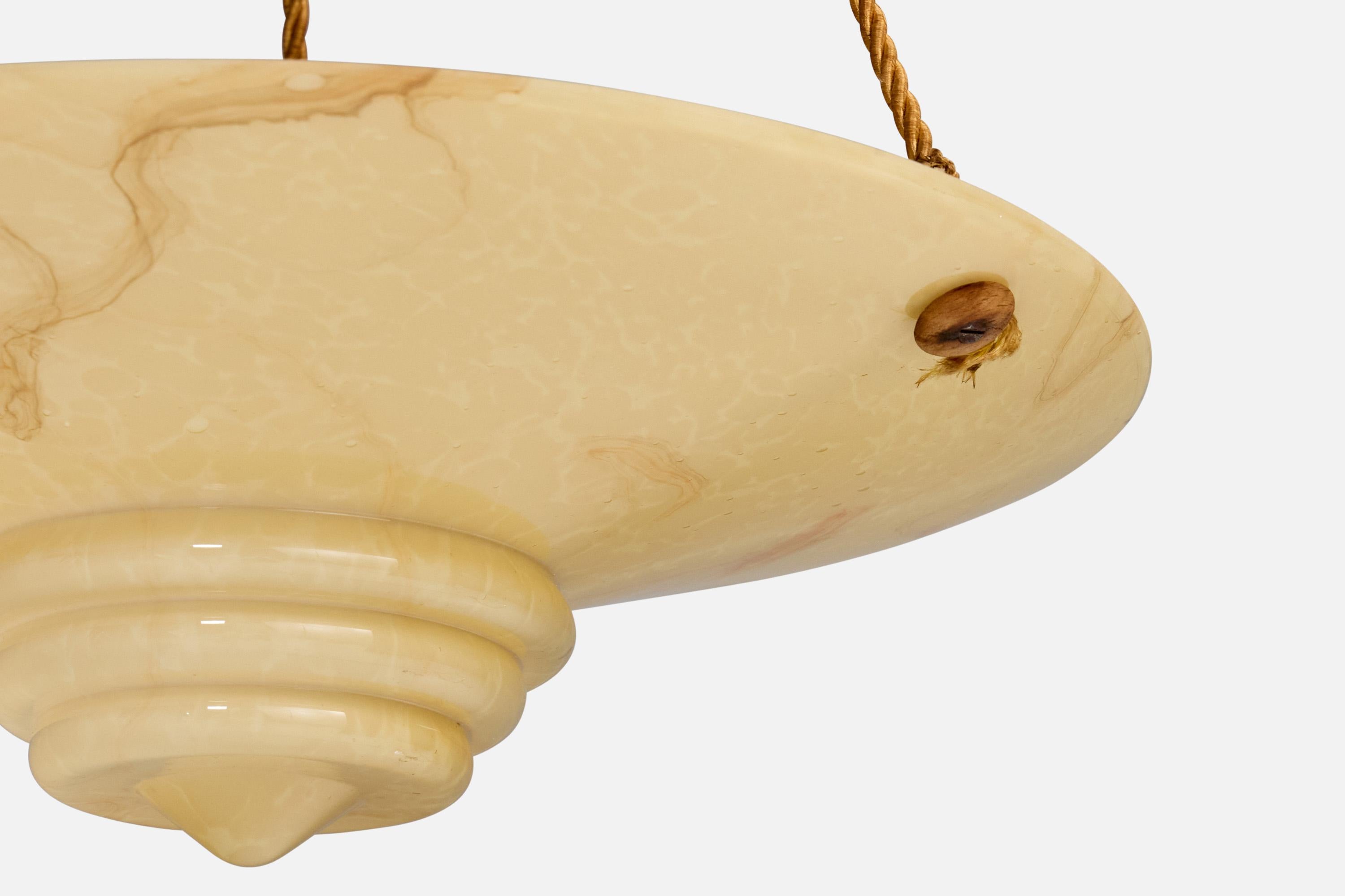 Metà XX secolo Designer francese, lampada a sospensione, vetro, corda, Francia, anni '30 in vendita