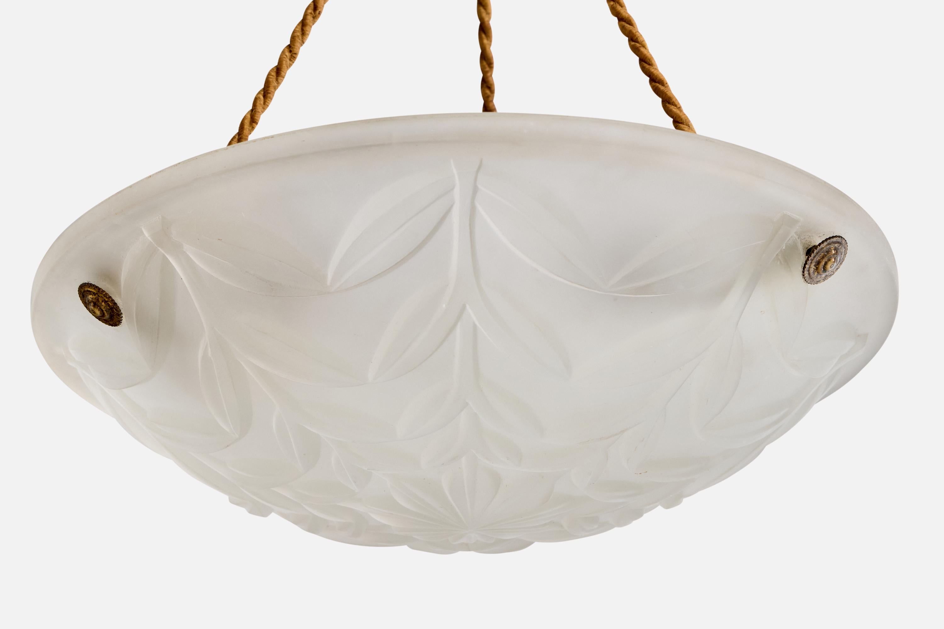 Designer francese, lampada a sospensione, vetro, corda, Francia, anni '30 In condizioni buone in vendita a High Point, NC