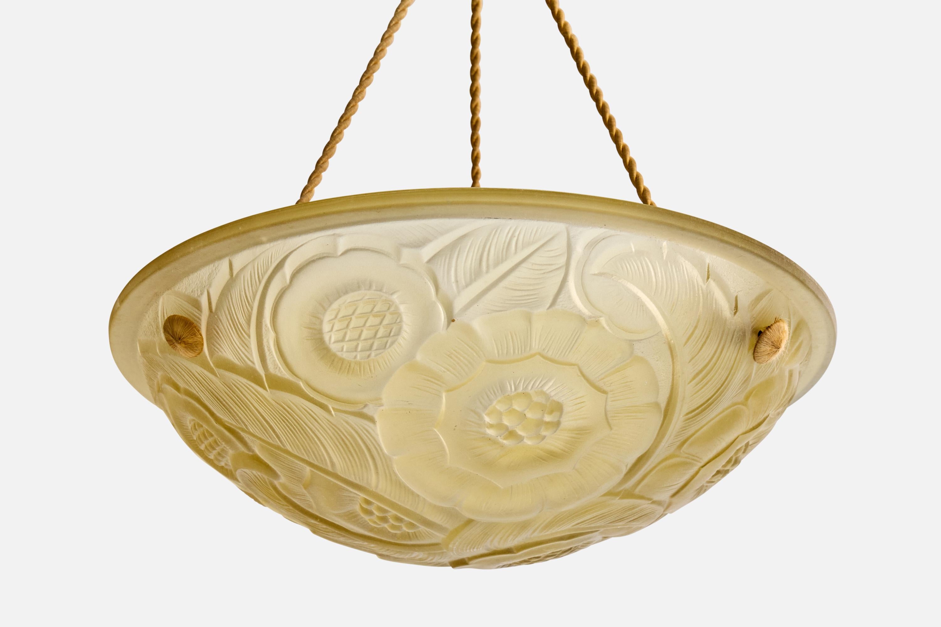 Designer français, lampe suspendue, verre, corde, France, années 1930 Bon état - En vente à High Point, NC