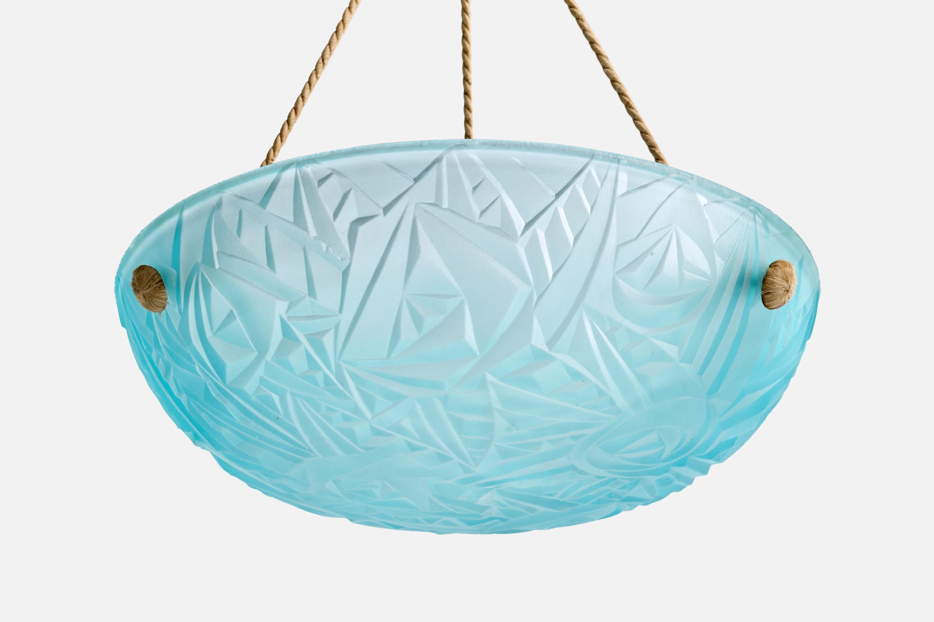 Designer français, lampe suspendue, verre, corde, France, années 1930 Bon état - En vente à High Point, NC