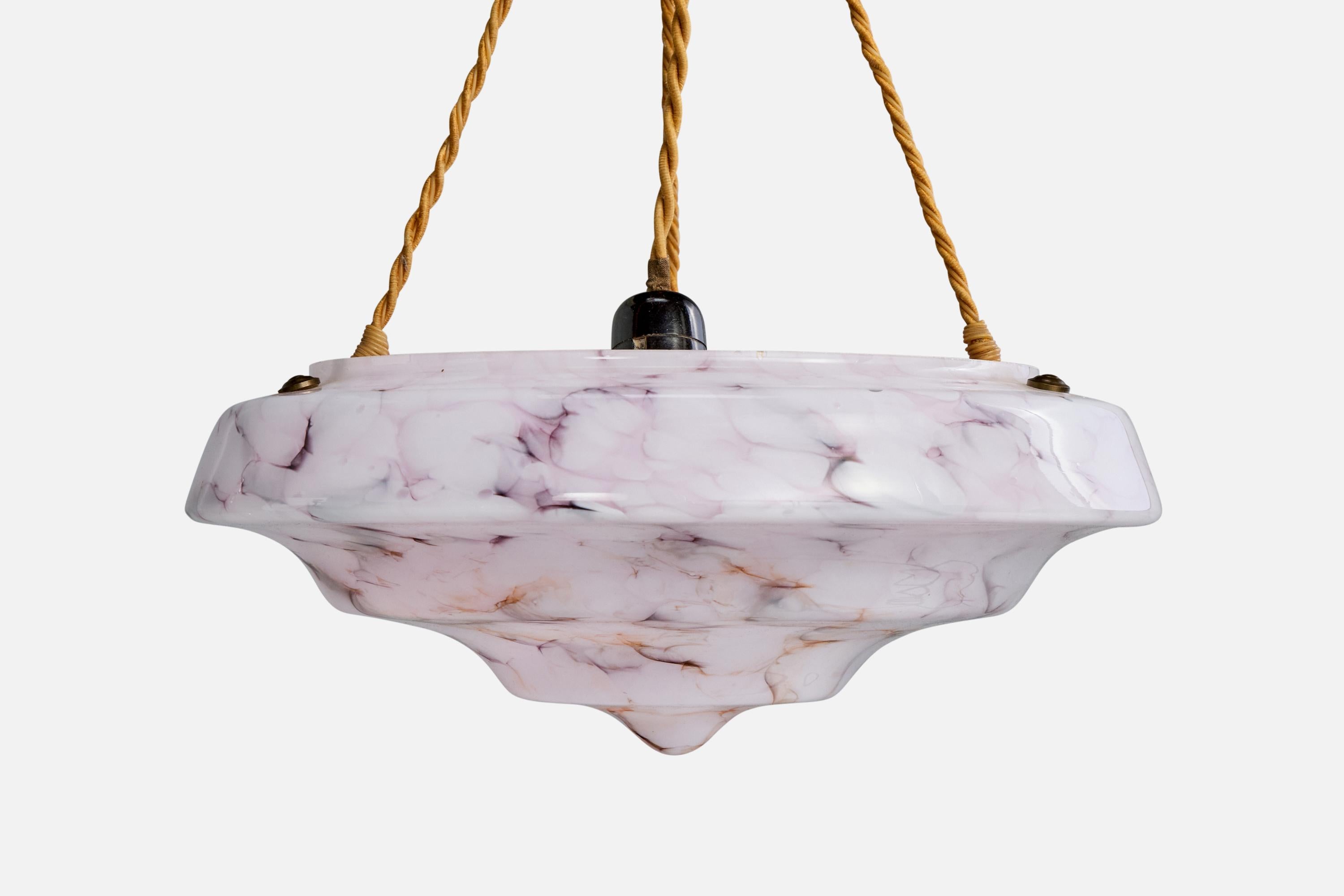 French Designer, Pendant Light, Glass, Rope, France, 1930s For Sale 1