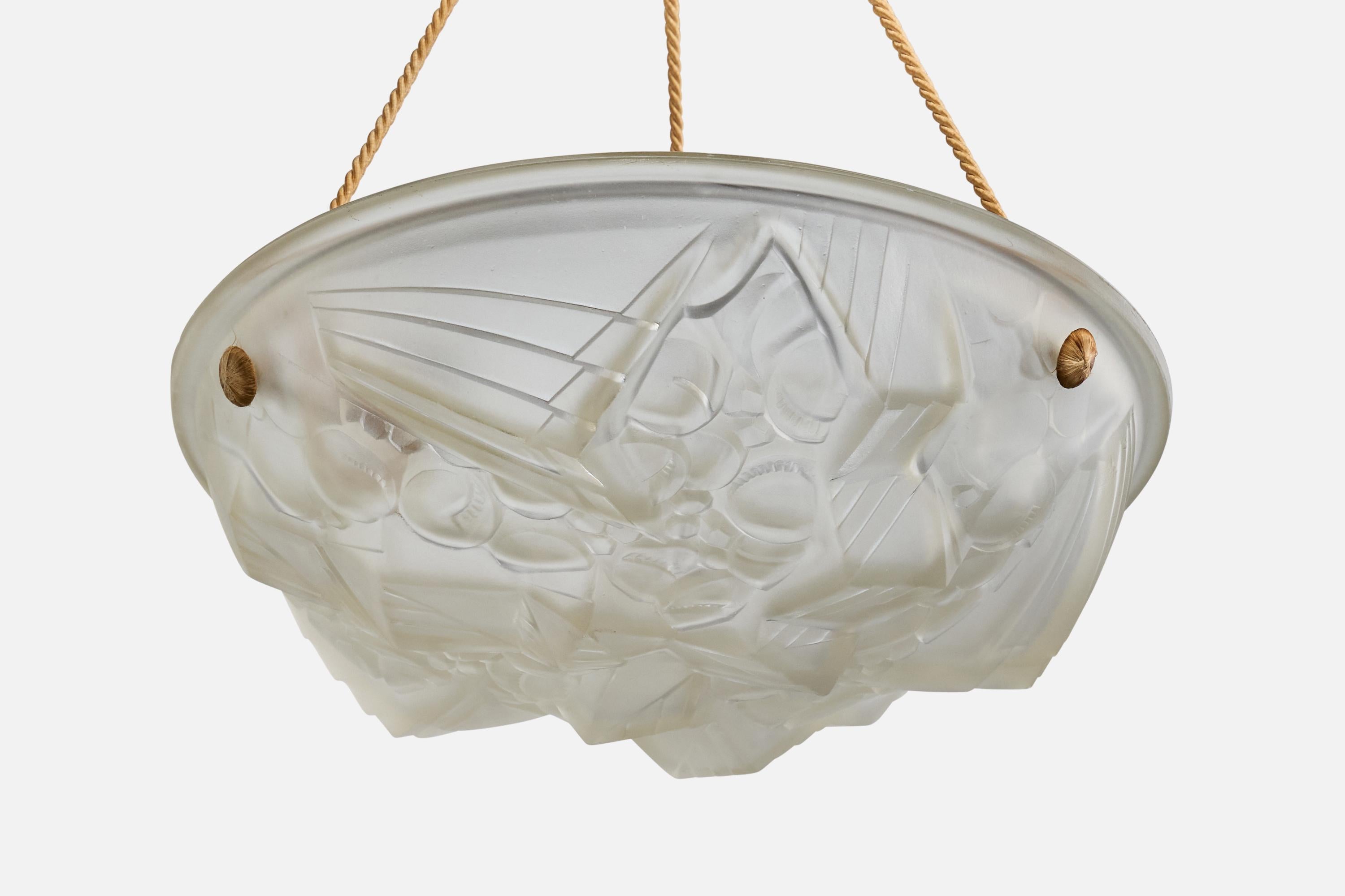 Designer francese, lampada a sospensione, vetro, corda, Francia, anni '1930 In condizioni buone in vendita a High Point, NC