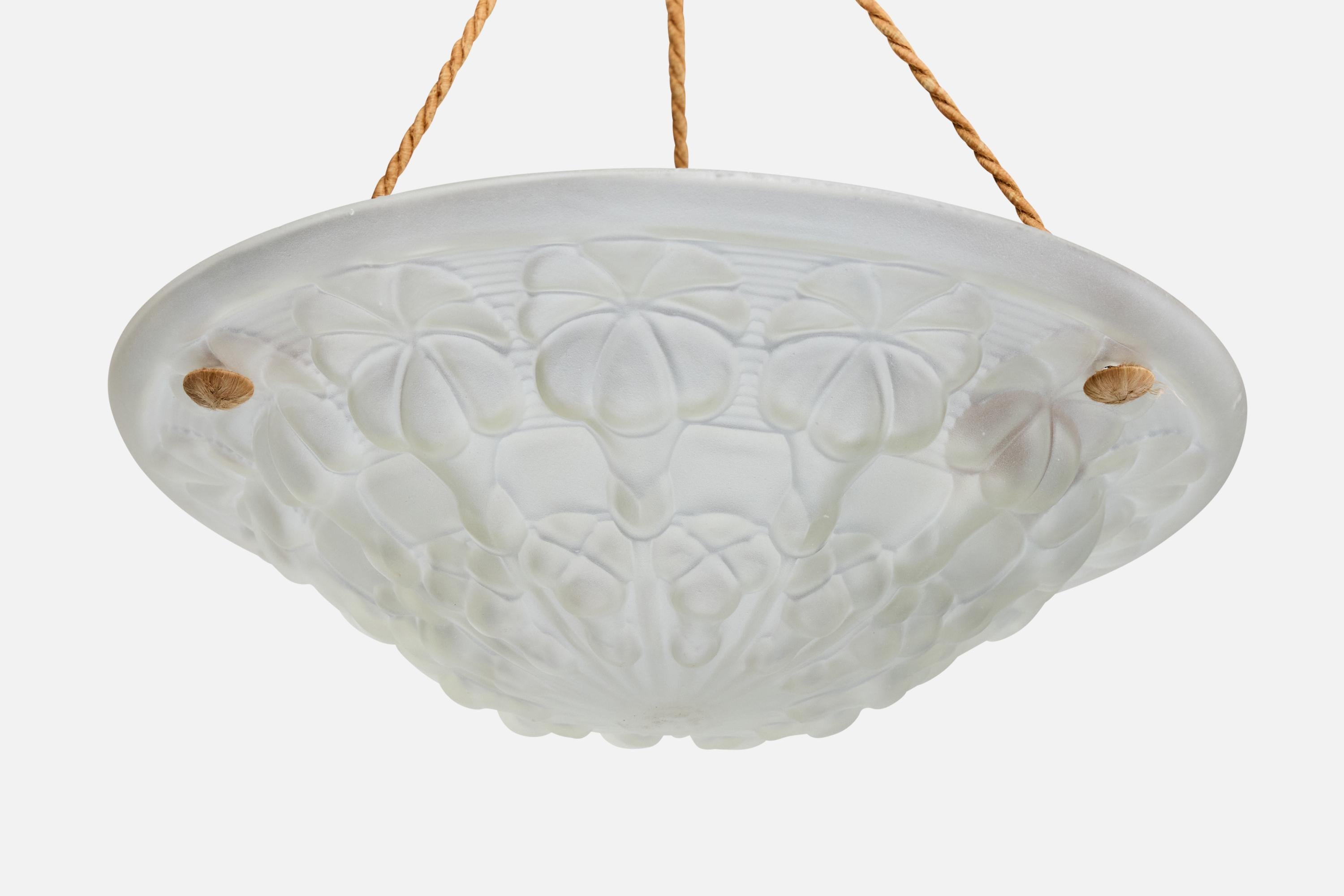 Mid-20th Century French Designer, Pendant Light, Glass, Rope, France, 1930s For Sale