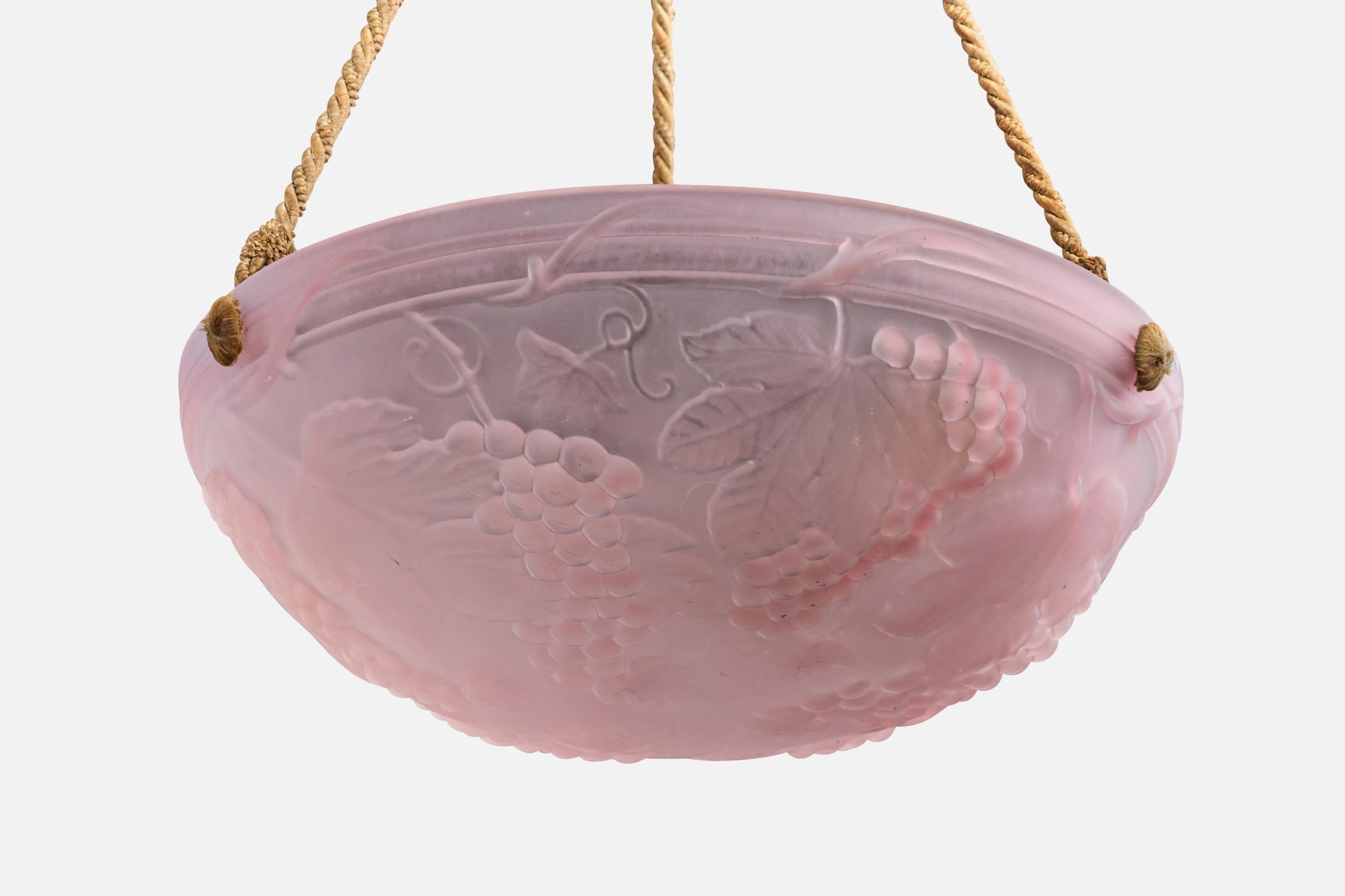 Designer francese, lampada a sospensione, vetro, corda, Francia, anni '1930 In condizioni buone in vendita a High Point, NC