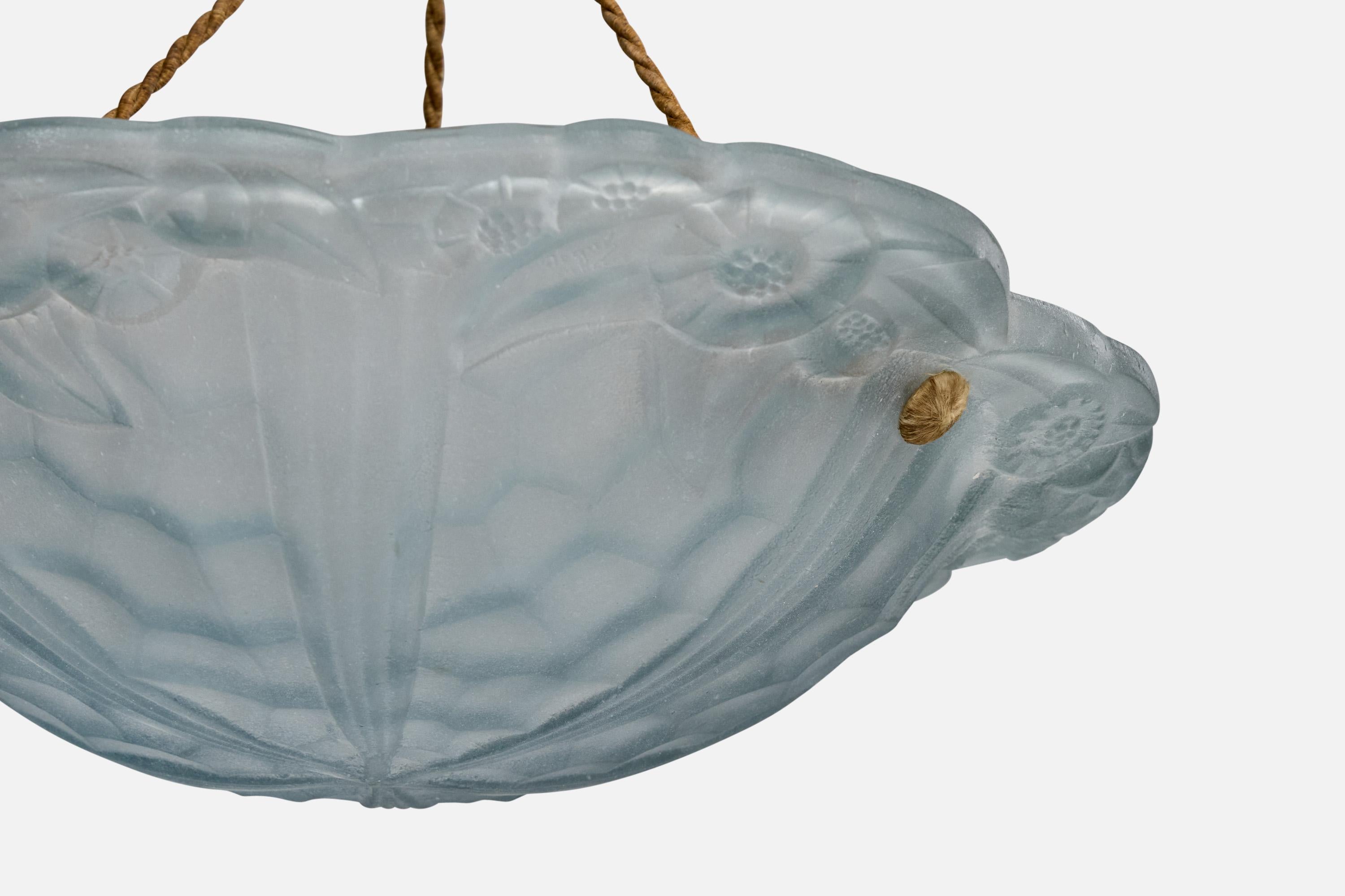 Corda Designer francese, lampada a sospensione, vetro, corda, Francia, anni '30 in vendita