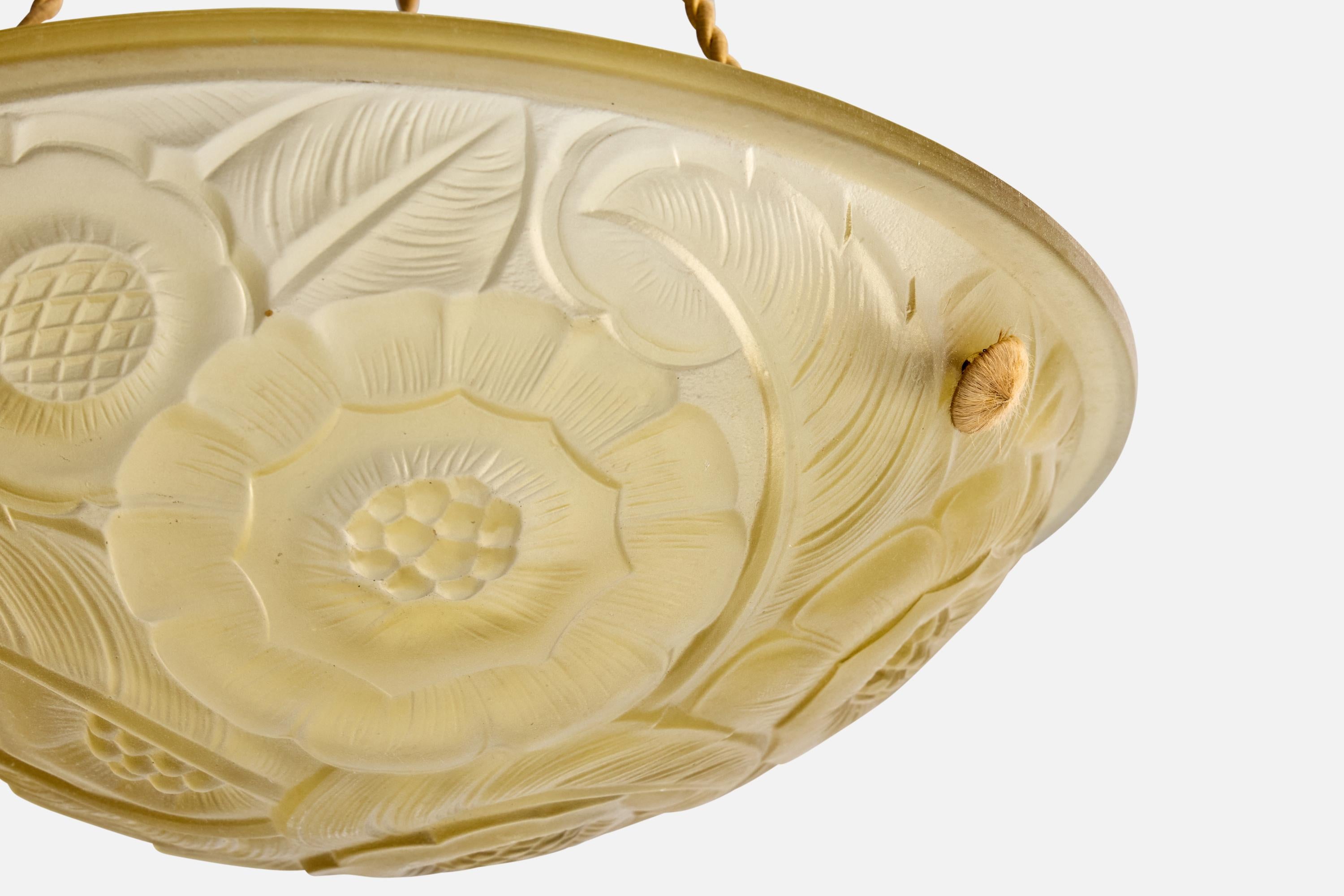 Milieu du XXe siècle Designer français, lampe suspendue, verre, corde, France, années 1930 en vente