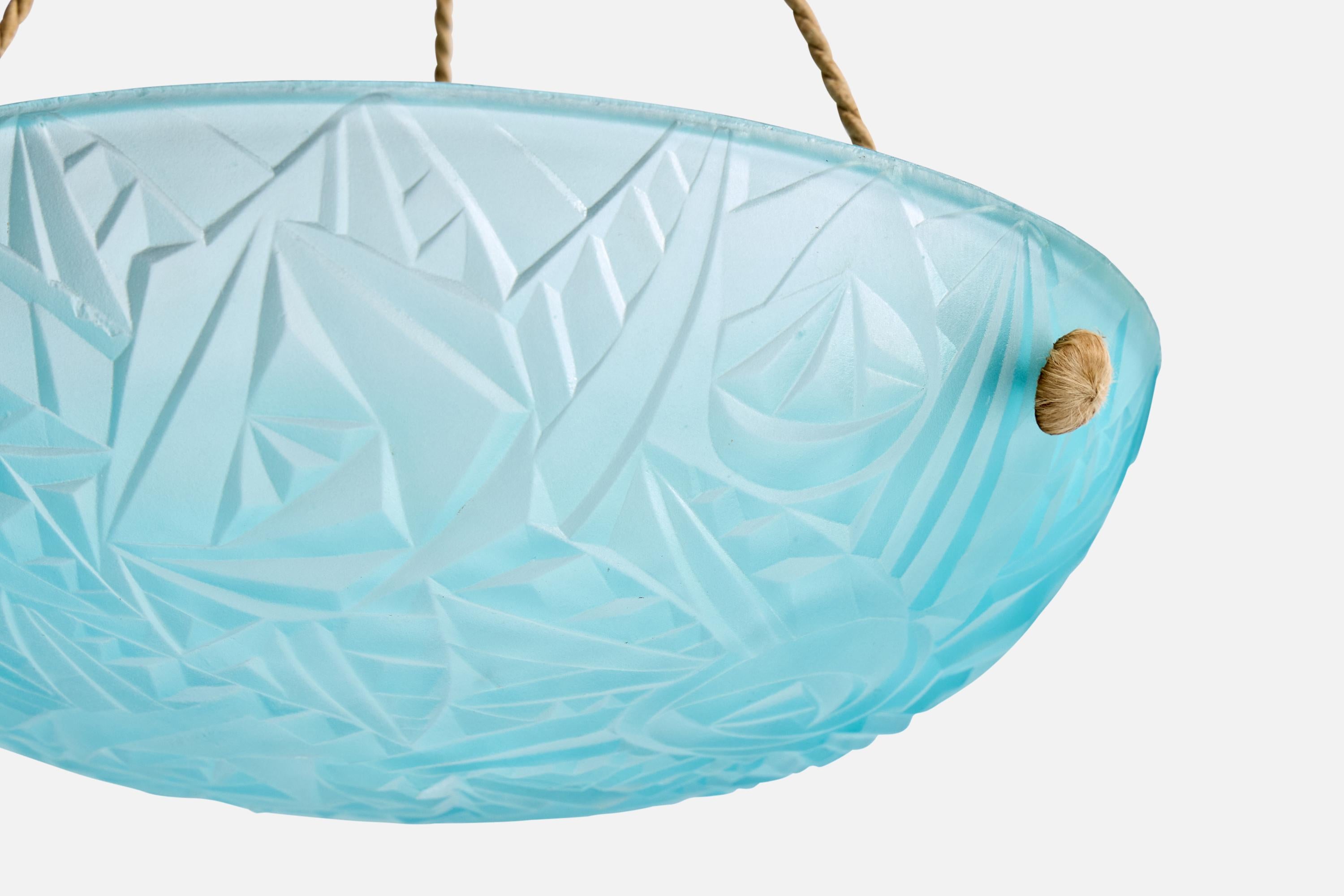 Milieu du XXe siècle Designer français, lampe suspendue, verre, corde, France, années 1930 en vente