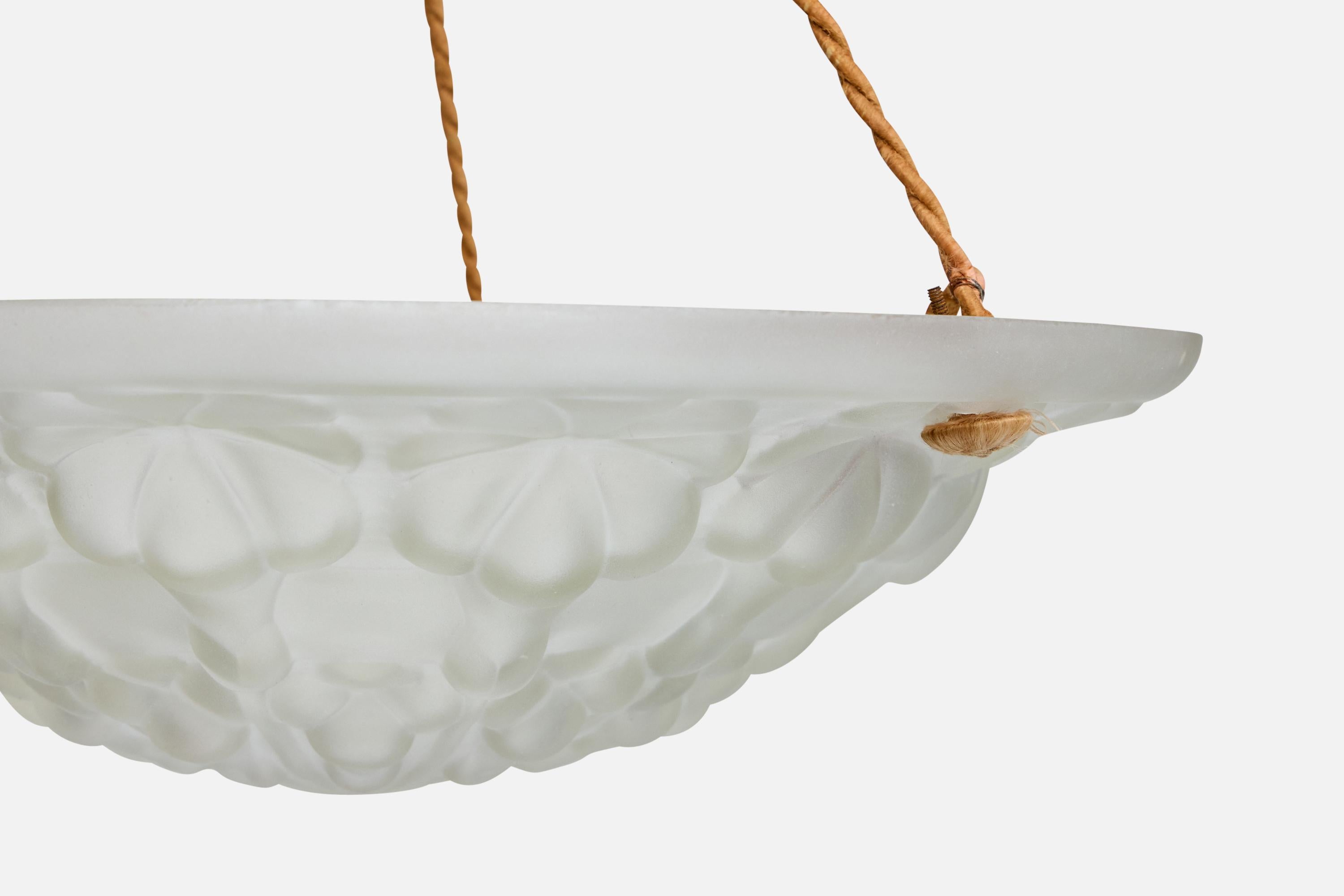 French Designer, Pendant Light, Glass, Rope, France, 1930s For Sale 1