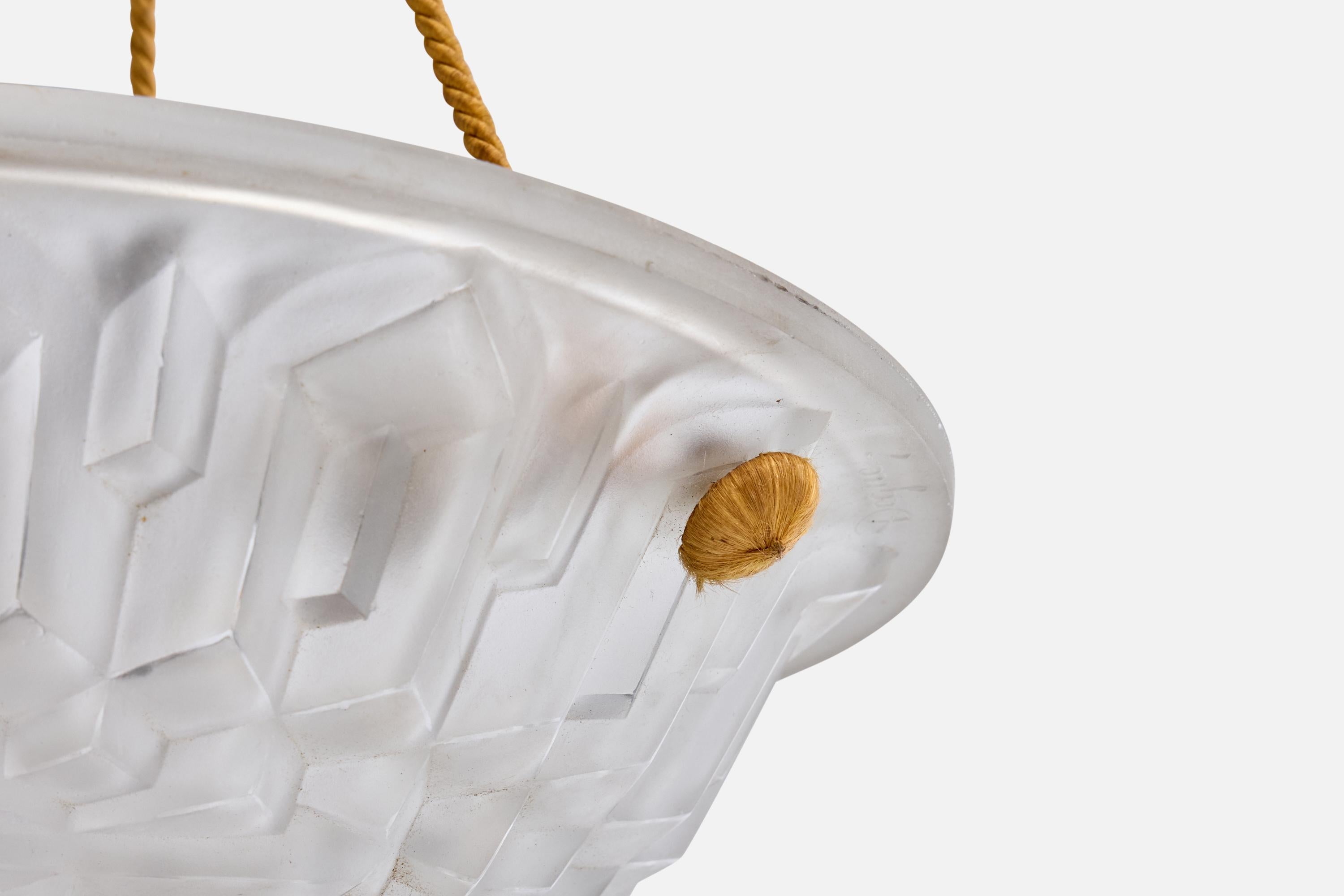 Designer francese, lampada a sospensione, vetro, corda, Francia, anni '1930 in vendita 1