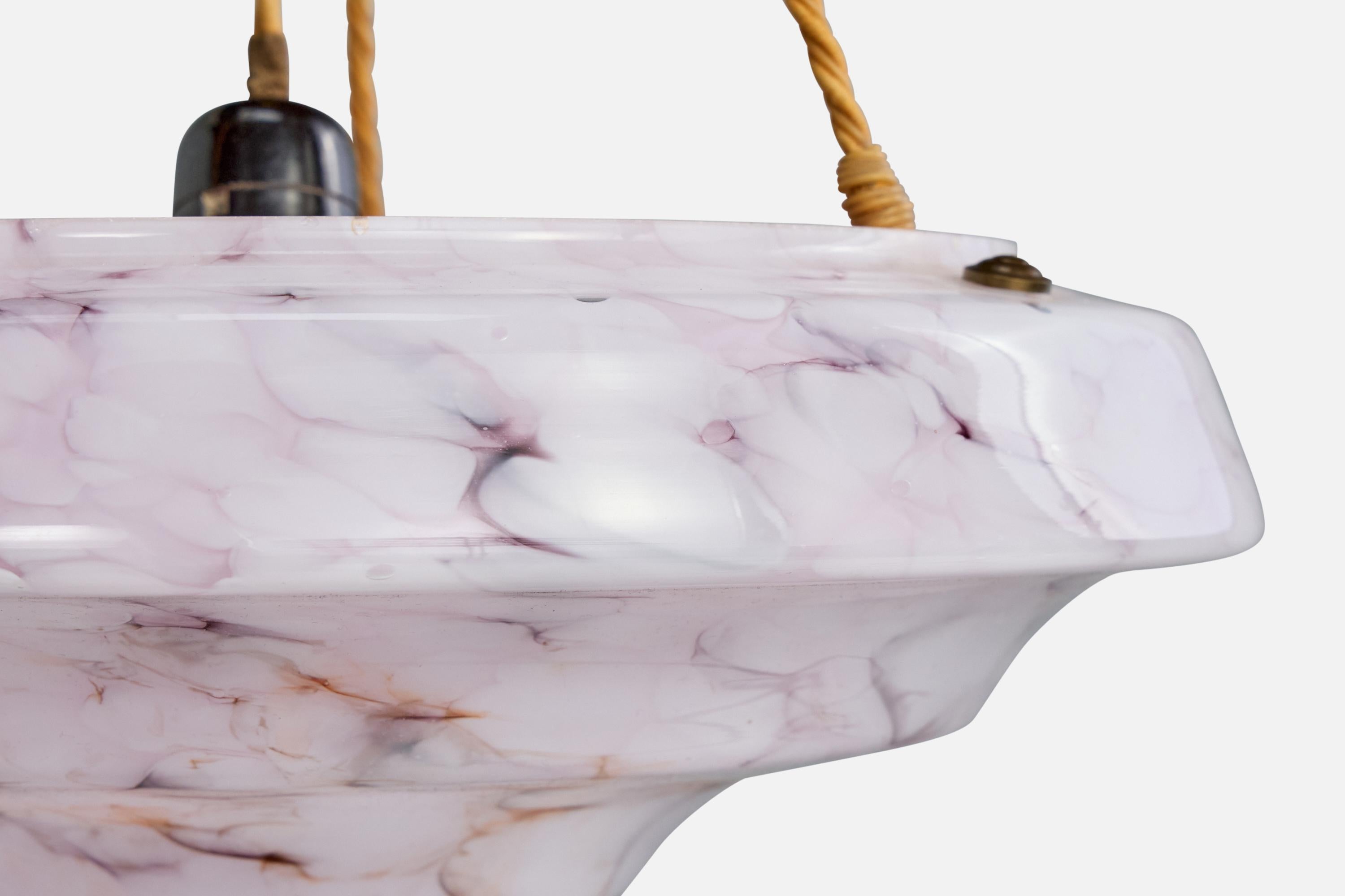 French Designer, Pendant Light, Glass, Rope, France, 1930s For Sale 3